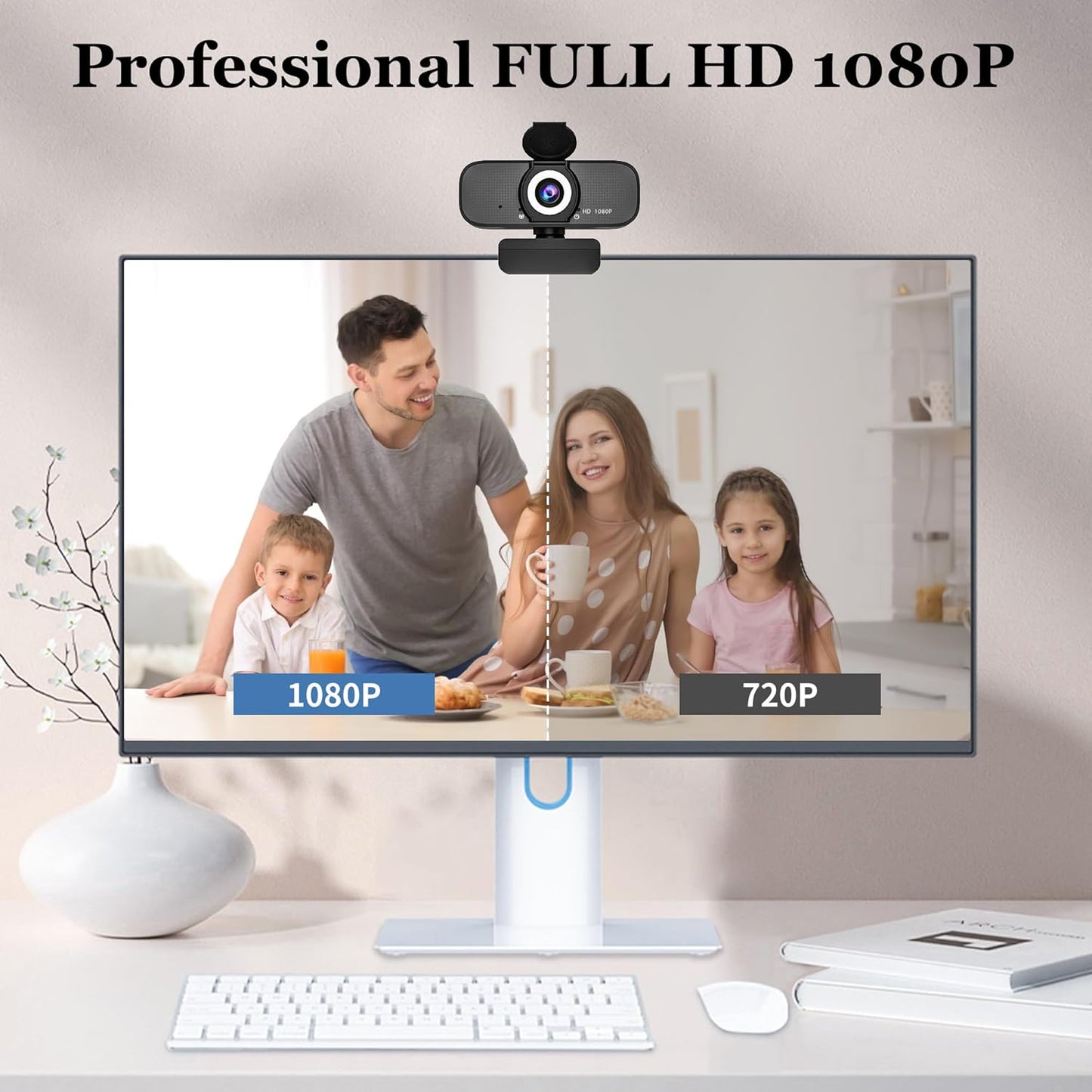 SZGIARUY 1080P Computer-Style1 Full HD Webcam with Built-in Microphone and Rotatable Tripod, Privacy Cover, for Desktop