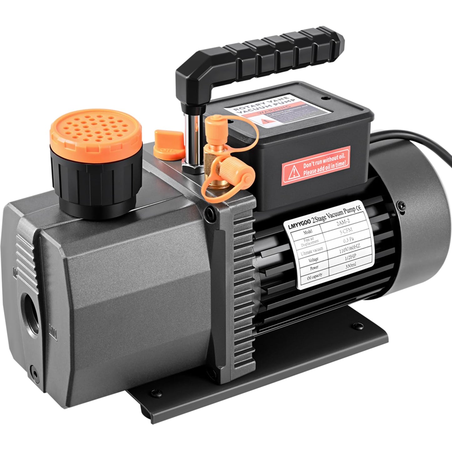 LMYYGOO 5 CFM 2-Stage HVAC Vacuum Pump, 1/2 HP Sparkless Motor, Deep Vacuum Pump for R32 R1234yf R410a R134a, Automotive AC & Mini Split Refrigeration System Evacuation