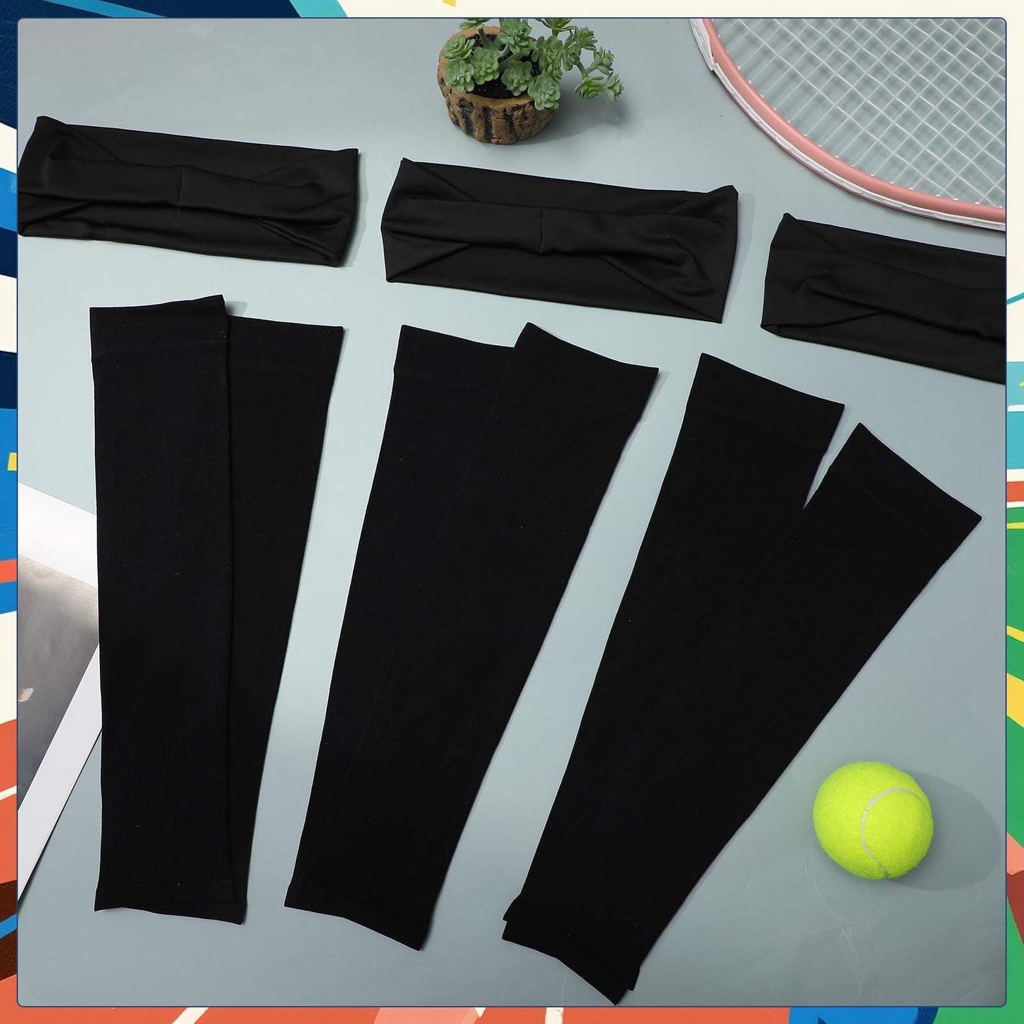 JATEBI 6 Pack Sports Headband and Arm Sleeves for Men Women Sweat Bands Cooling UV Sun Protection Sports Arm Sleeves for Running Yoga Fitness Workout, Black