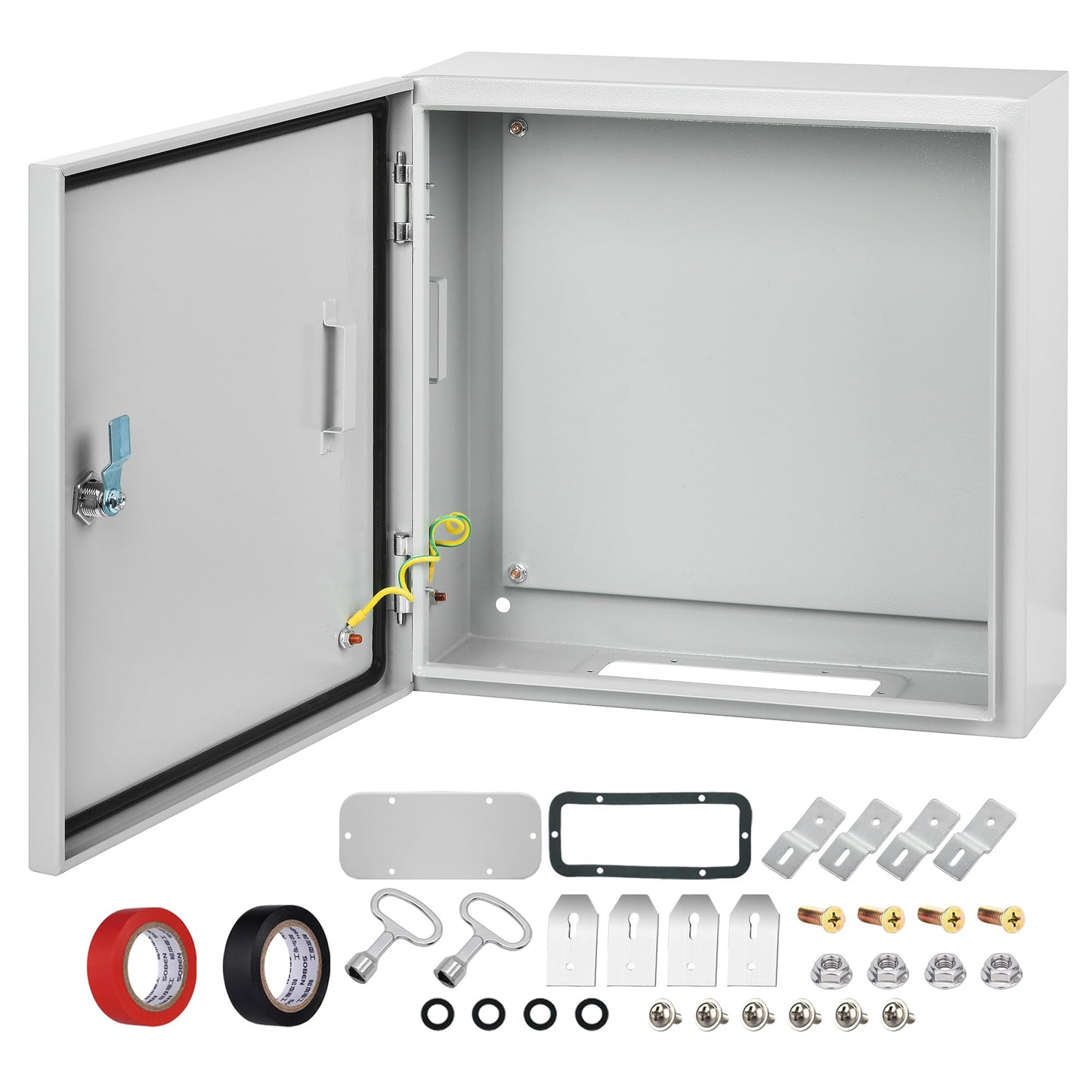 AUFUNIU Steel Electrical Junction Box, 24 x 24 x 8 Waterproof & Dustproof Electrical Enclosure, Outdoor & Indoor Universal Project Box with Lock & Mounting Plate