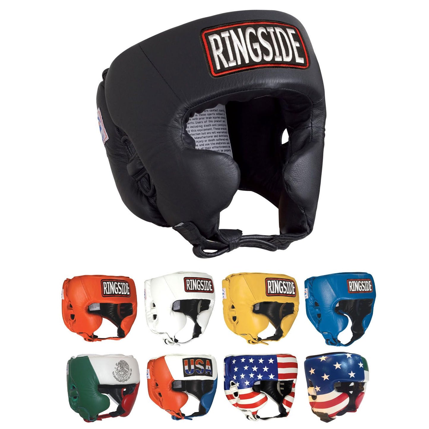 Ringside Competition Boxing Headgear, USA Boxing-Approved Leather Headgear with Cheek Protection, Great for MMA, Muay Thai, Kickboxing, and Training, Ideal for Men and Women, Black, XL