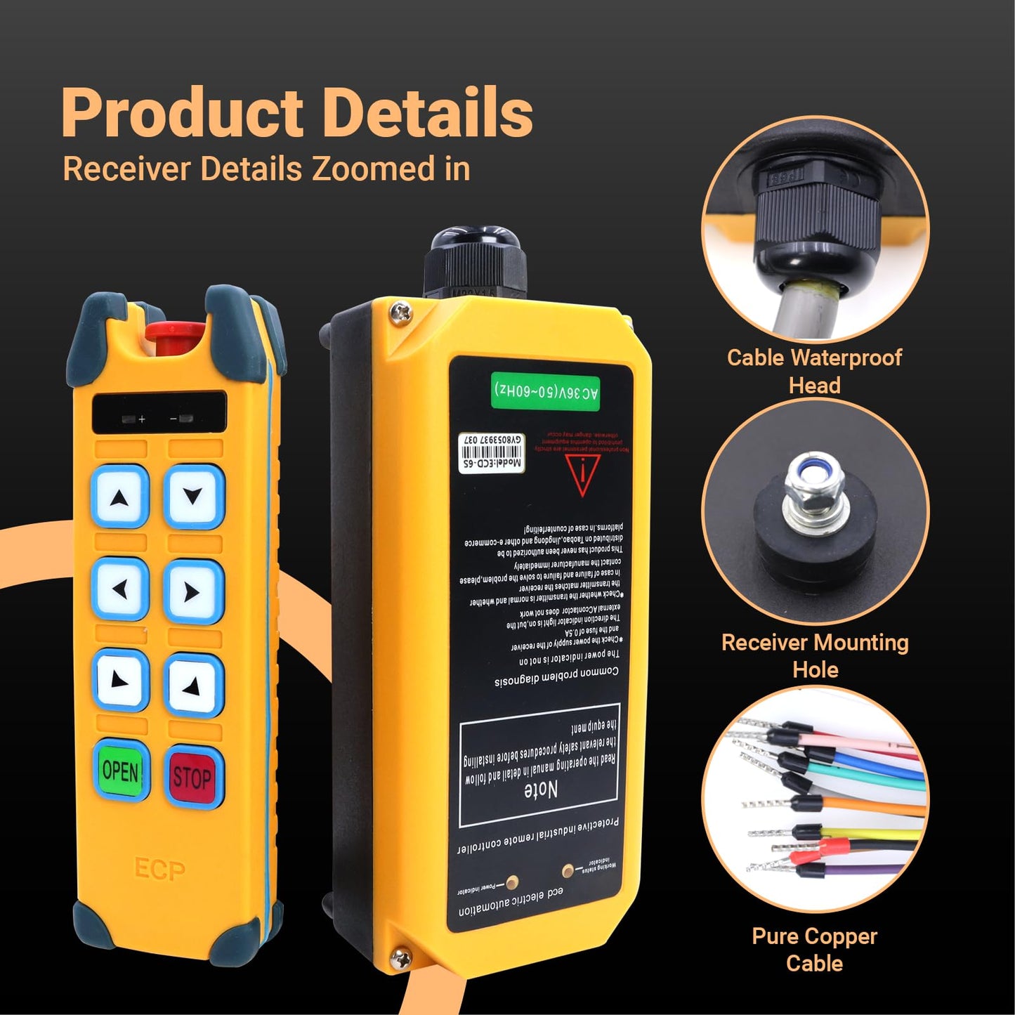 SIFAYUDG Industrial Remote Control ECD-6S Overhead Lifting Wireless Crane Remote Control 6 Buttons 12-440V Electric Hoist Winch Radio Remote Controller (2 Transmitter & 1 Receiver)