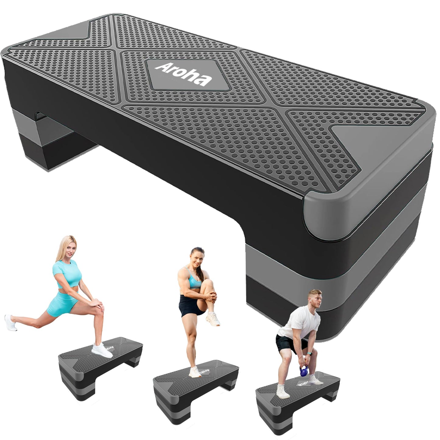 Aroha Heavy Duty Aerobic Step Platform, Non Slip Adjustable Height Exercise Step Trainer, Durable Home Gym Cardio Workout Equipment for Men Women Beginner to Professional (Gray)