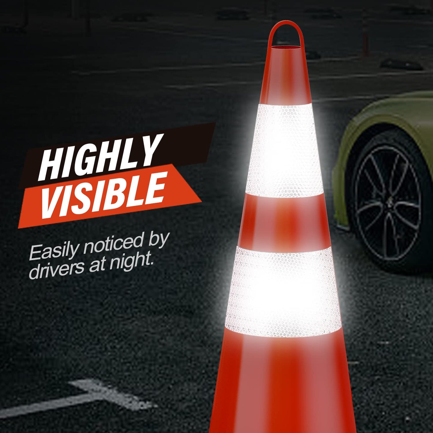 RoadHero 10 Pack Traffic Cones 28 Inch Safety Cones with Reflective Collar Orange Cones with Handle Plastic PVC Heavy Duty Cones for Parking Lot, Driving Training