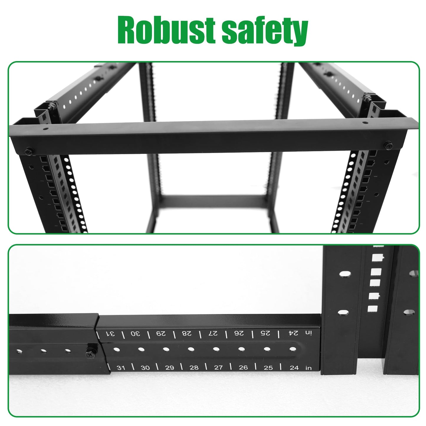 4-Post 15U Open Frame Server Rack for 19" IT Network Equipment & A/V Devices，22"-35" Adjustable Depth，Heavy Duty Free Standing Rack for Servers & AV Gear