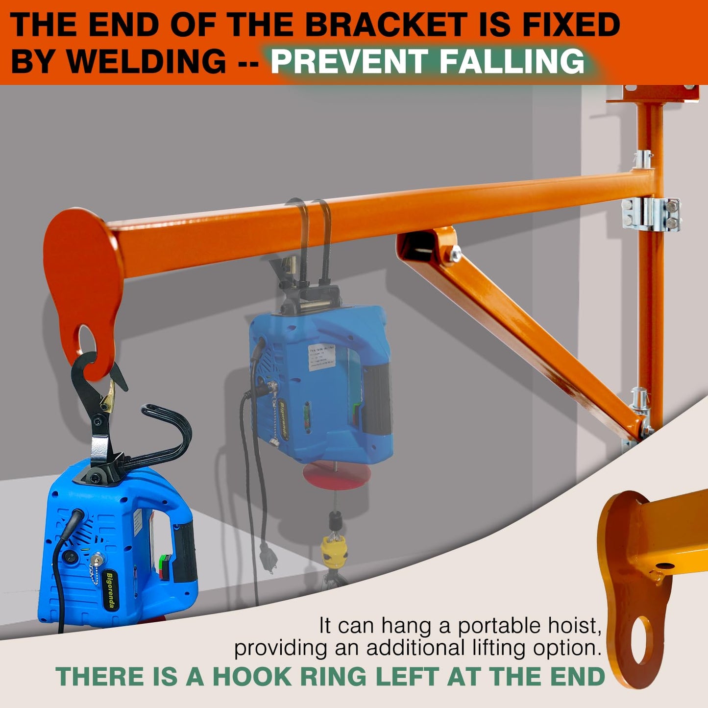 Wall Mount Jib Crane, Hoist Support Arm with 180°Swing, Electric Scaffolding Lift, Hoist Bracket, All Steel Construction 660LBS Capacity, Electric Hoist Holder Swing Arm with Pole, for Electric Hoist