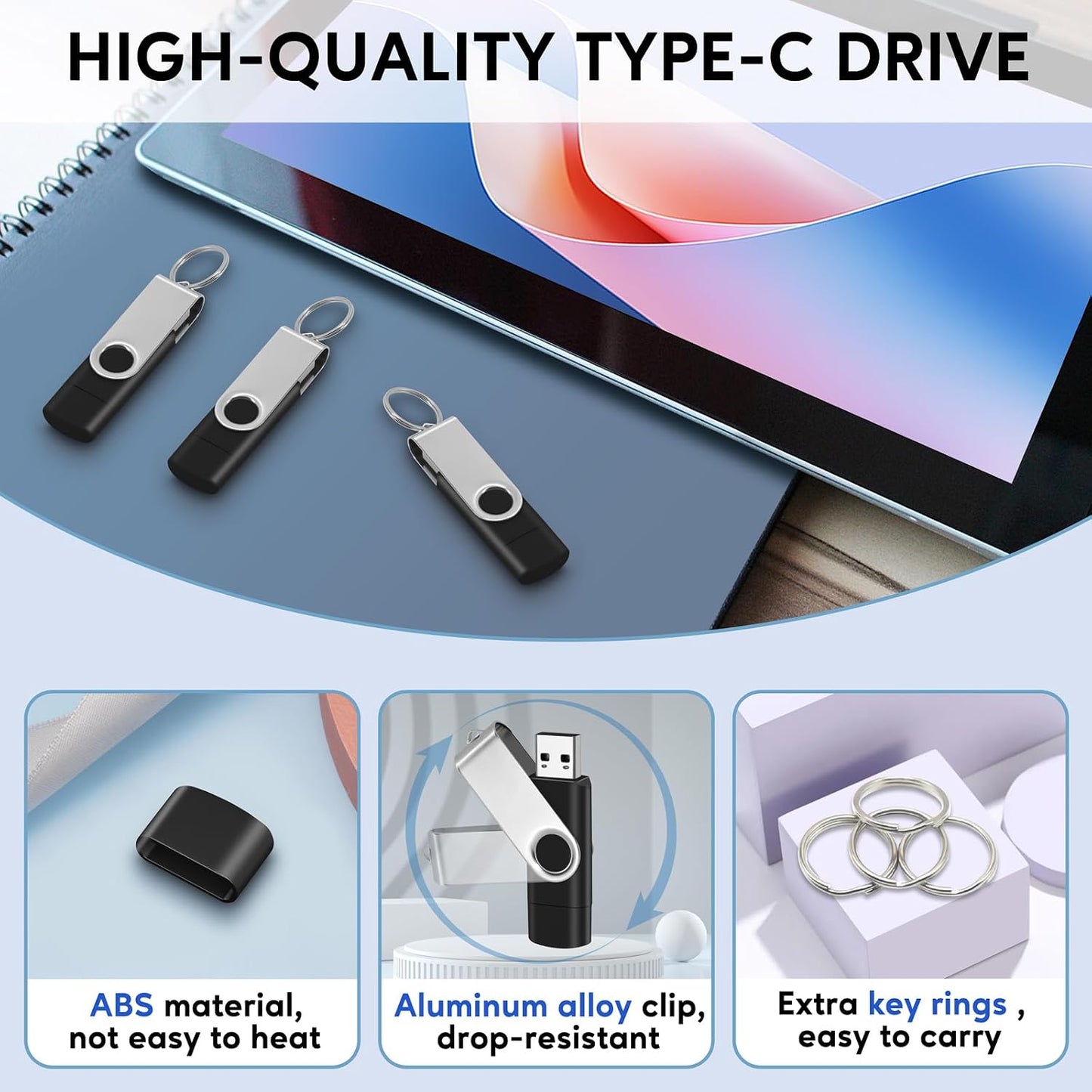 EASTBULL 8GB USB2.0 5-Pack, 2-in-1 FAT32 Pack 8GB) & Type-C Flash Drives USB C Drive Bulk USB-A + USB-C Thumb Drives