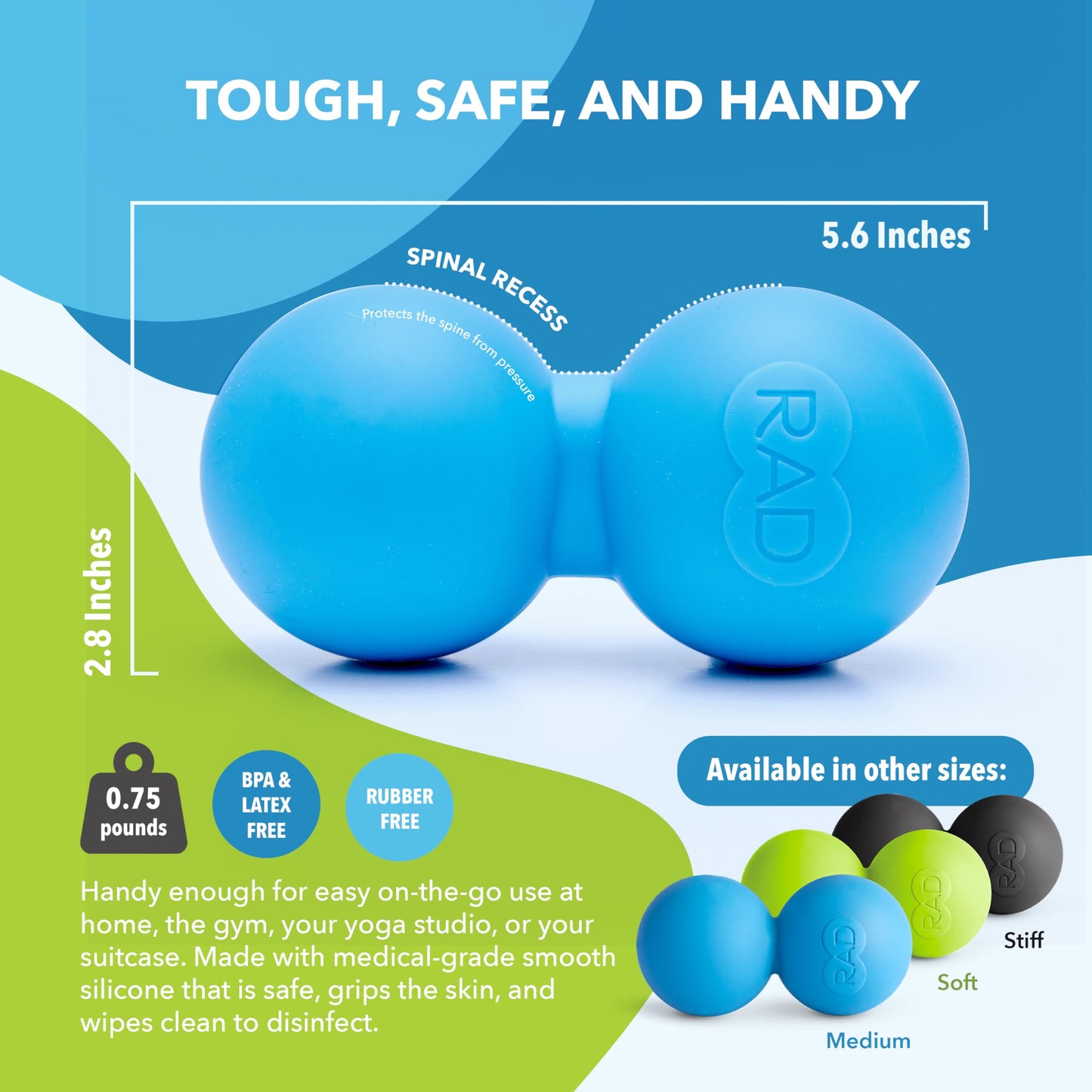 RAD Roller XL Peanut Roller Ball Massager - Soft Density Peanut Massage Ball - Myofascial Release for Back, Feet, Neck, Psoas - Suboccipital Release Device, Thoracic Spine Roller Balls