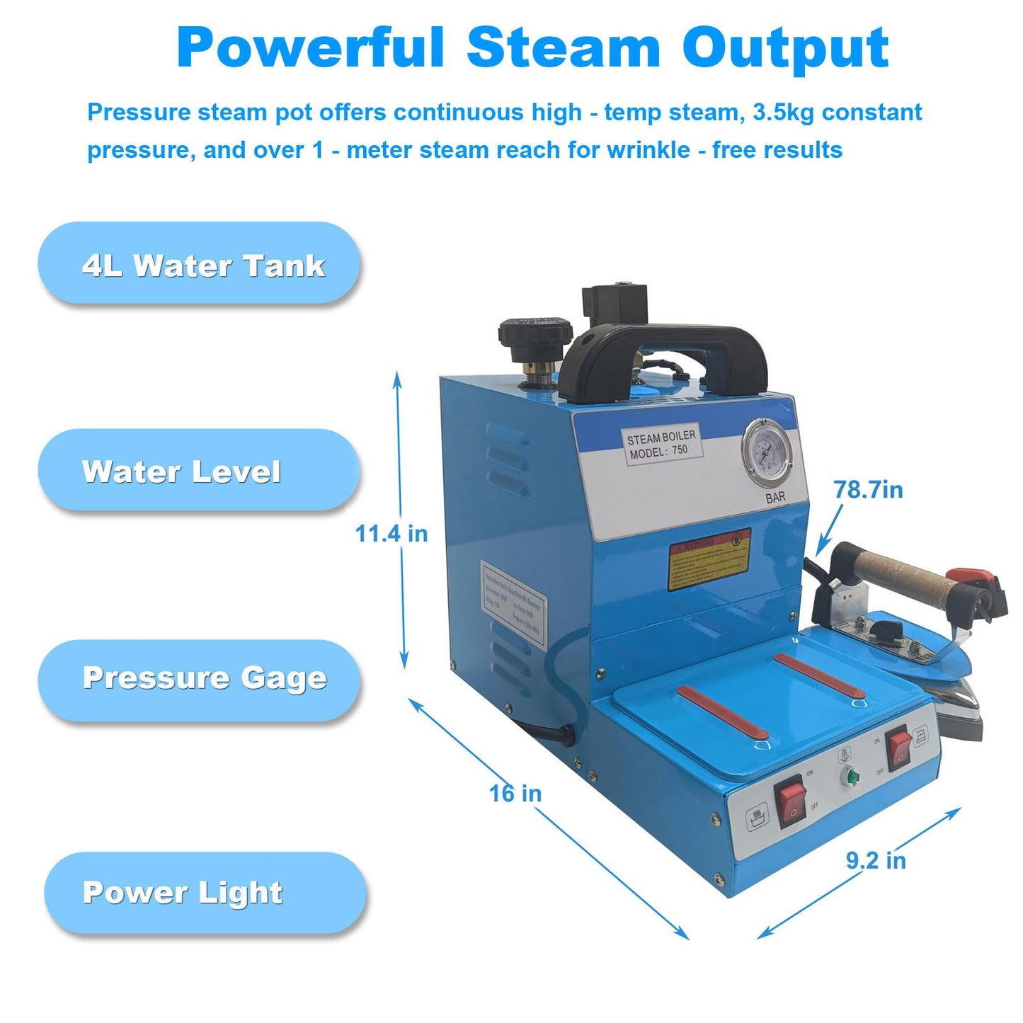 PreAsion 110V Industrial Steam Iron & Boiler Station - 1600W Professional Ironing System with Adjustable Steam & Temperature for Clothing Stores, Laundry, Factories, and Curtain Shops