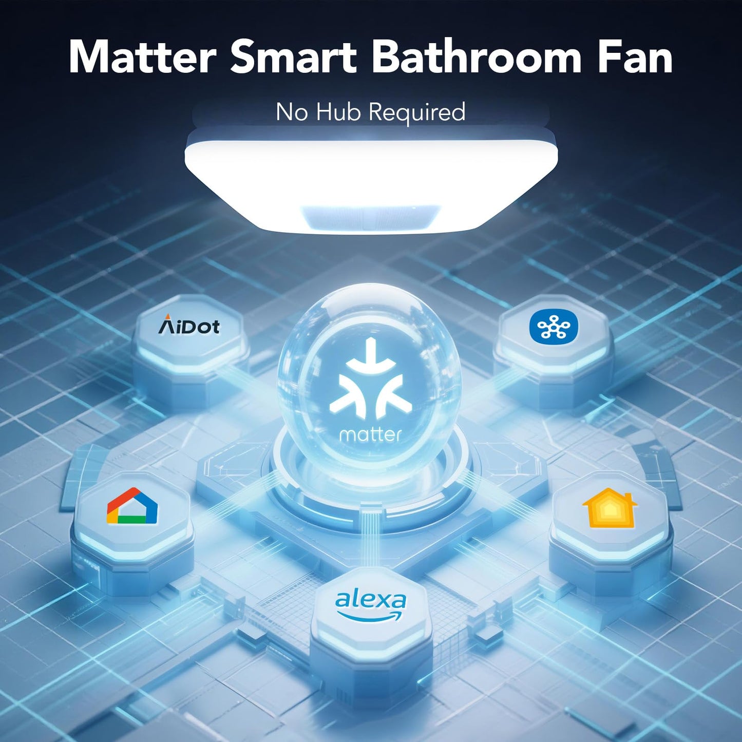OREiN Matter Smart Bathroom Fan with Light – Humidity Sensor, 130–160 CFM Ventilation, Ultra-Quiet 1.0 Sone, Tunable White & Custom RGB, Dual Bluetooth Speakers, Compatible with Alexa & Google Home