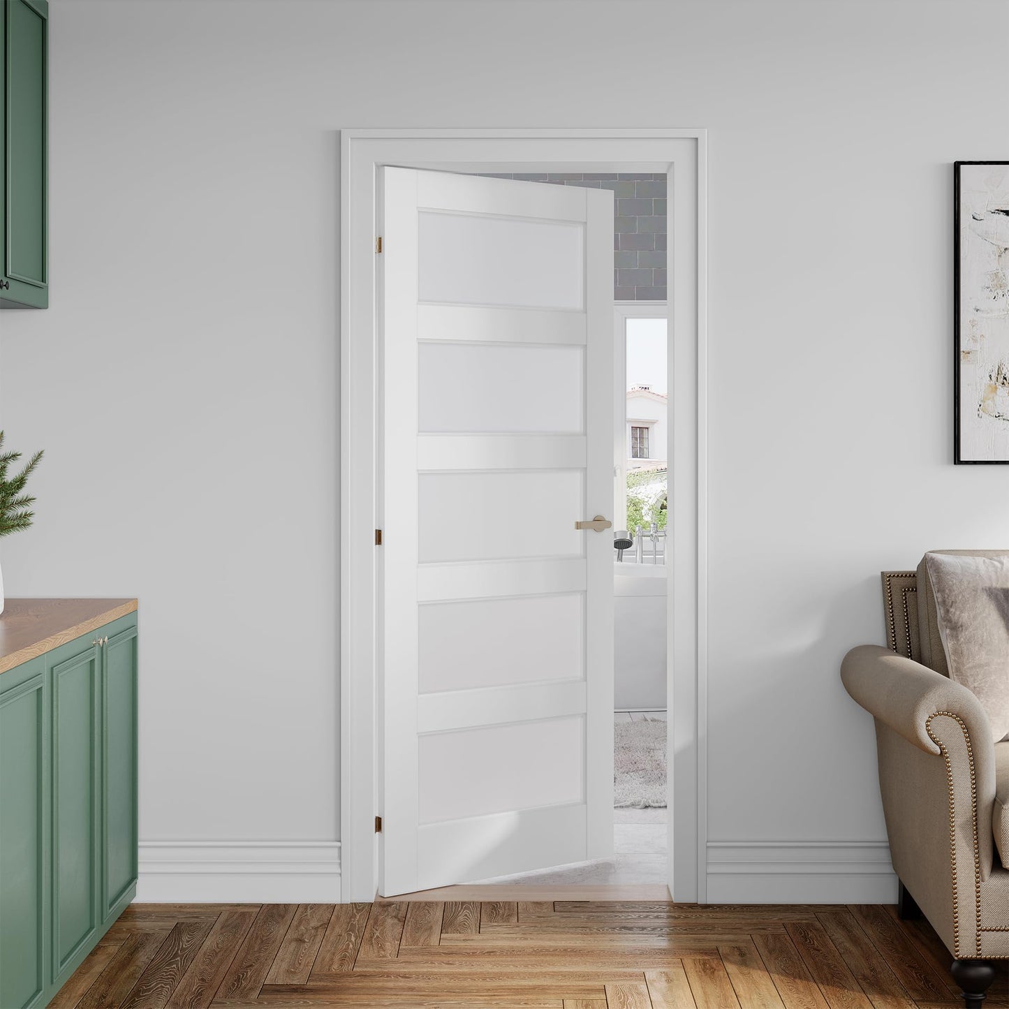 SMARTSTANDARD 5-Panel Frosted Glass Interior Door Slab, 32" x 80" Slab Door for Pantry Pocket Laundry Bathroom French, Solid Core Pre-Assembled Panel Without Hardware, White