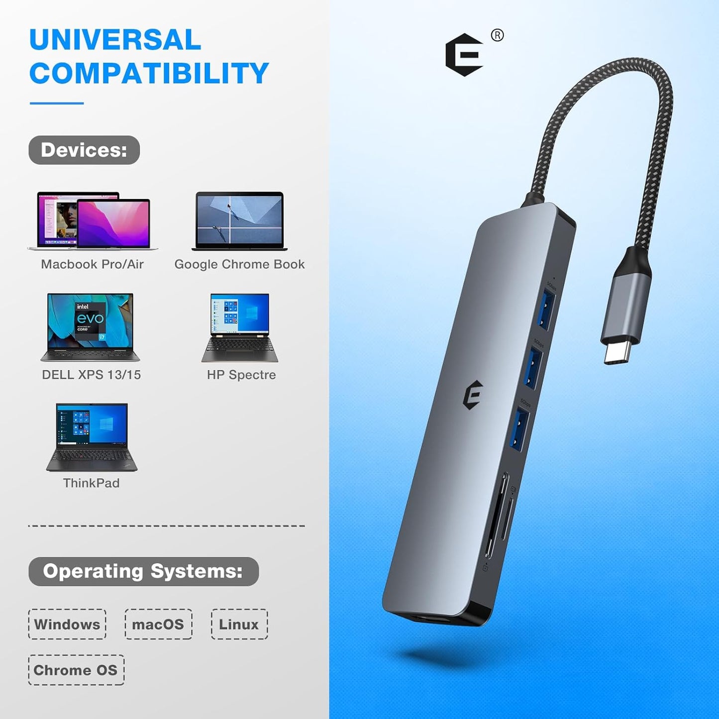 Tymyp 6 1 3.0 3.0) USB C Hub, in USB C Dock for Mac Pro/Air, High-Performance USB Docking Station for Dell, Surface