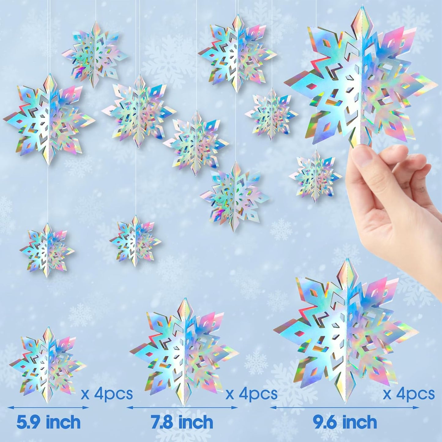 Skiennix 12Pcs Winter Snowflake Ornaments - 3D Iridescent Hanging Decorations | Perfect for Holiday Home Decor