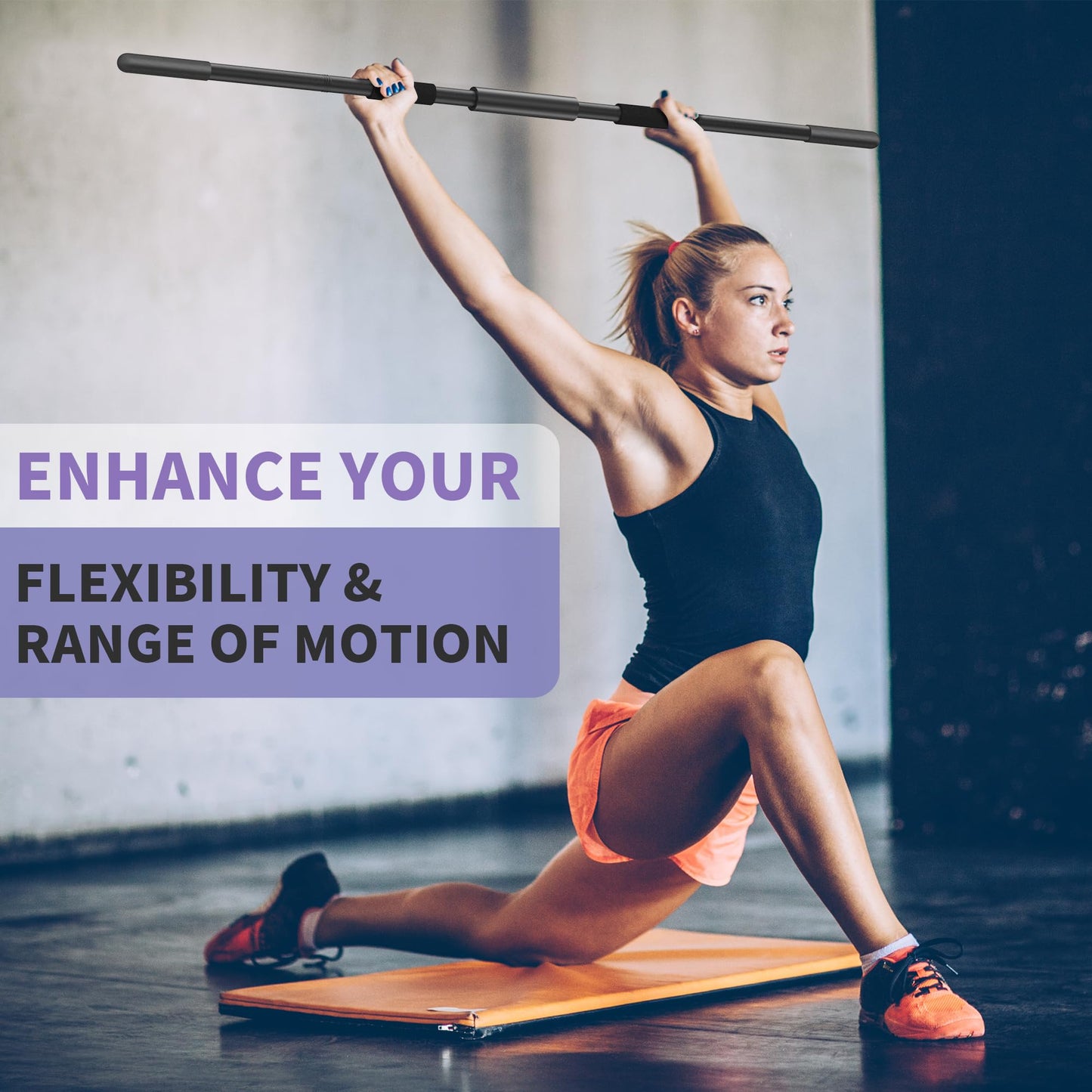 Scisum Yoga Stick 58 Inch Sturdy Alloy Steel - Adjustable Stick for Exercise, Stretching, Balance - Versatile Exercise Stick with Non-Slip Ends, Neck Cushion and Adjustable Grip Cushions