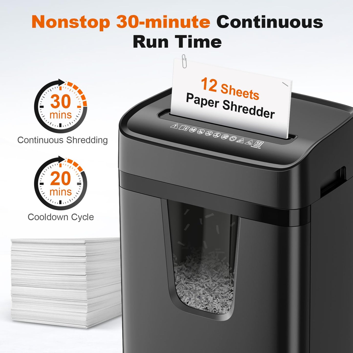 Bonsaii 12-Sheet Micro-Cut Paper Shredders for Home Office, Heavy Duty Document Shredder with 5.5 Gallon Pullout Bin for CD/Credit Card/Staple, 30 Mins Continuous Run Time, P-4 High Security