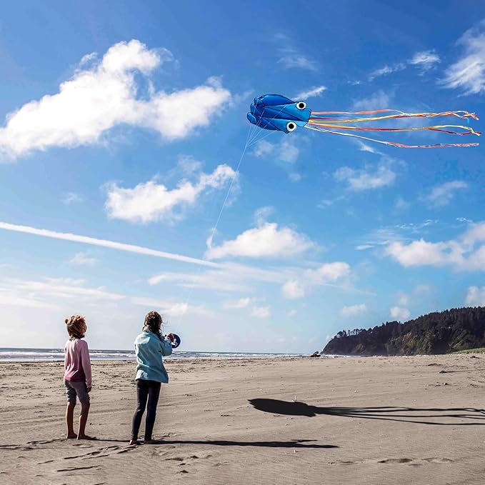 Octopus Kites for Kids & Adults Easy to Fly, 24”x 158” Large Soft Kite Kit for Boys and Girls, Single Line 3D Beach Kite Set for Teens,Perfect for Outdoor Activities