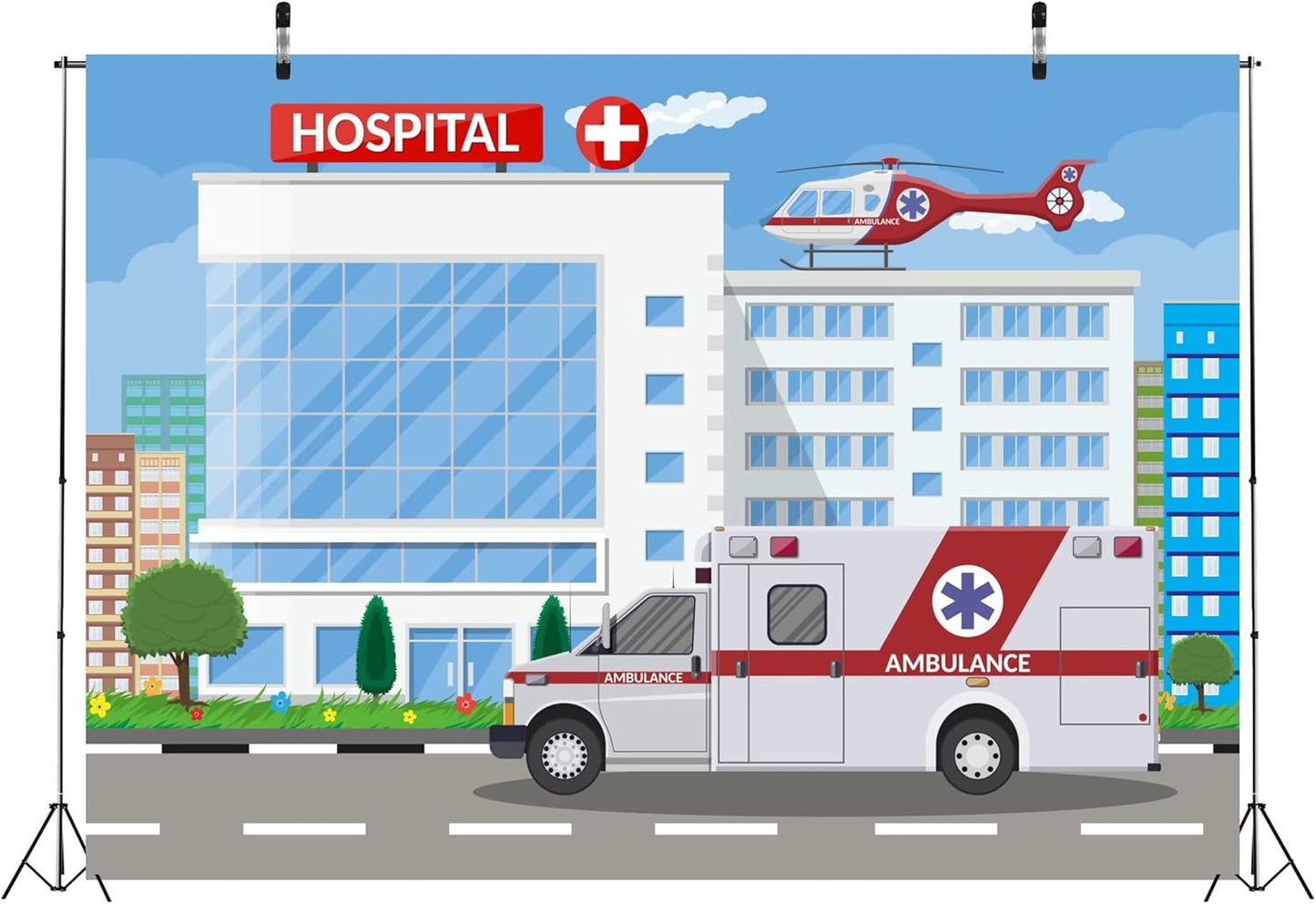 Loccor 6x4ft Fabric Hospital Backdrop for Nurse Graduation Ambulance Medical Photography Background Paramedic