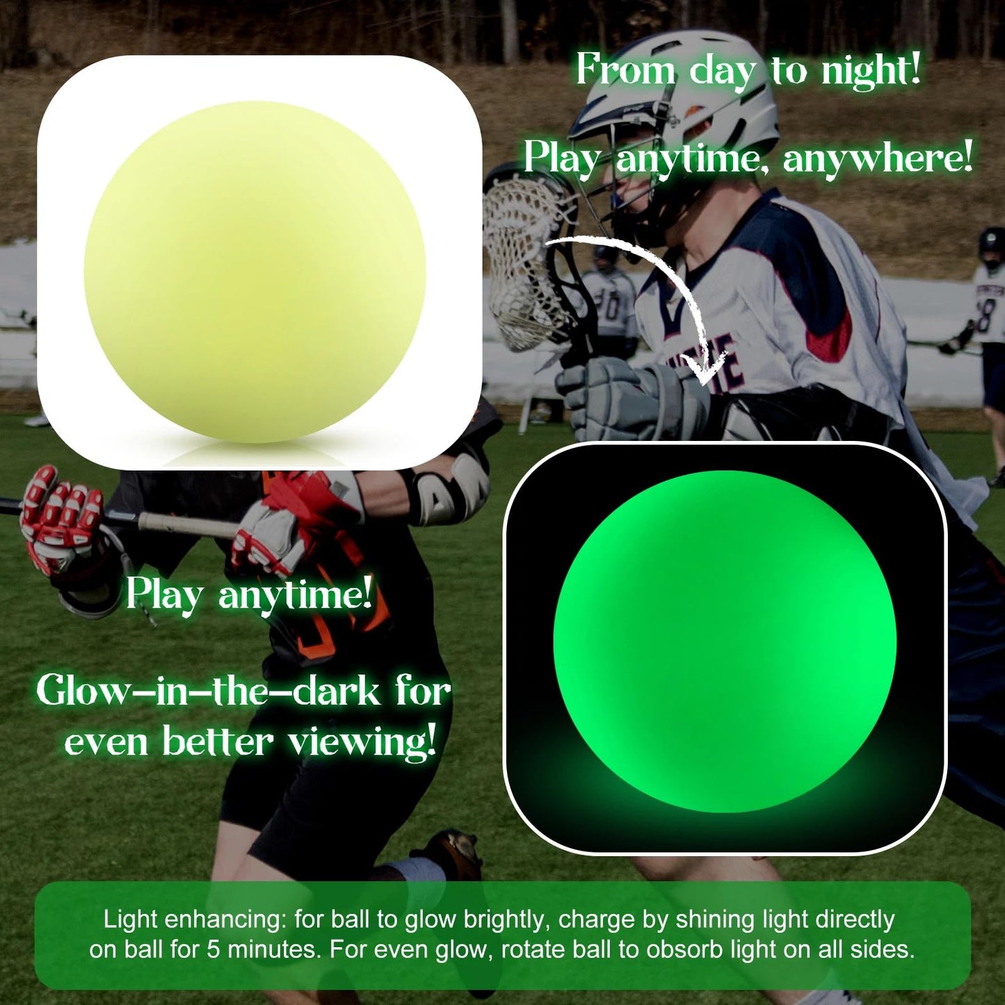 Soulchen 6 Pack Glow in The Dark Lacrosse Ball Official Size Night Practice Training Sport Ball for Indoor Outdoor Sports Gifts (Green)