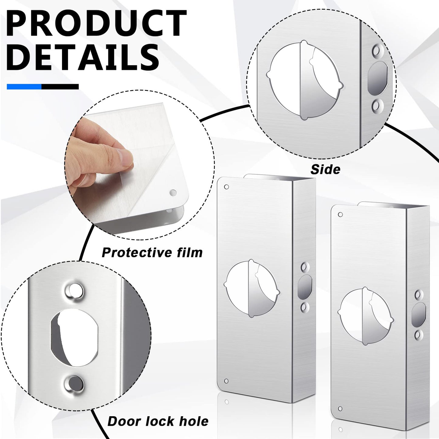 Dunzy 4 Pack 1-3/8 Inch x 9 Inch Door Reinforcement Plate 2-1/8" Thick Stainless Steel Lock and Door Reinforcer Security to Repair Home Wood Metal Knob/Lock/Latch/Deadbolt, Silver