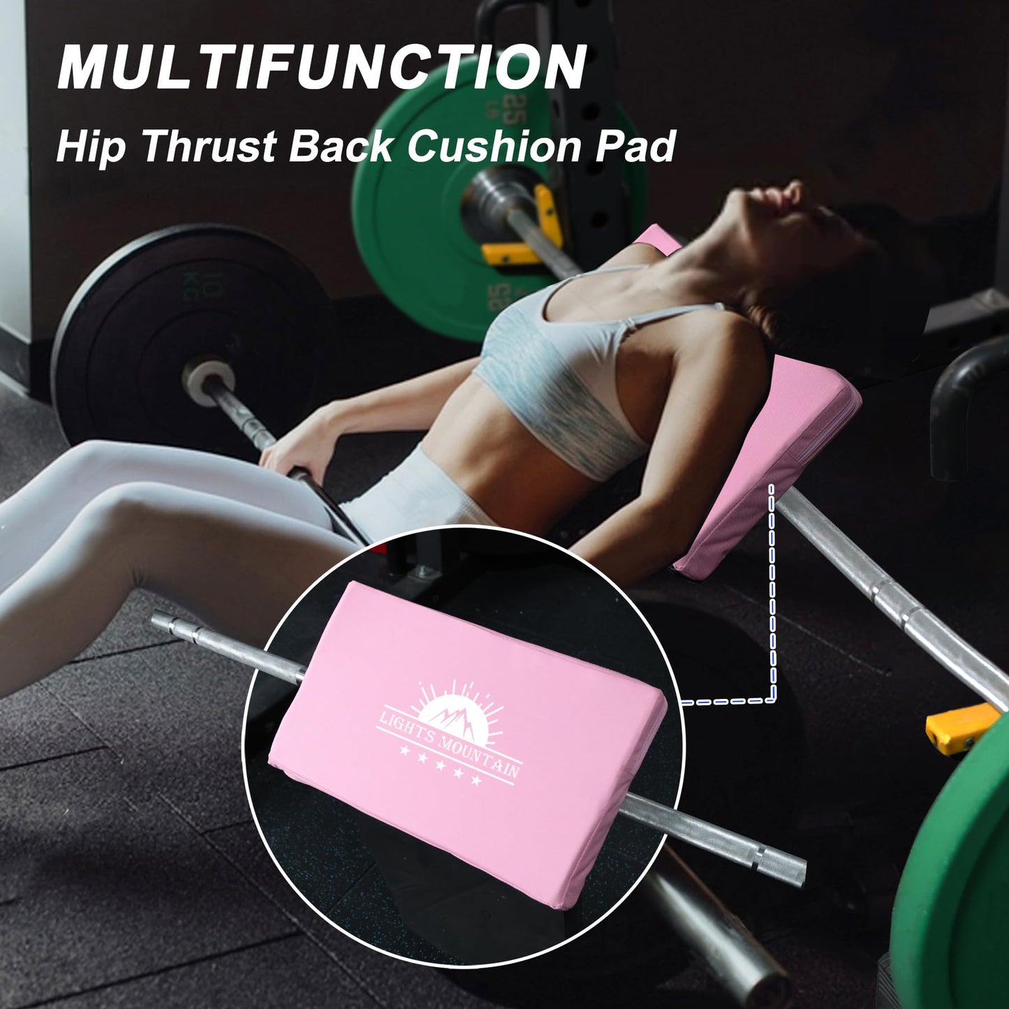 Lights Mountain Square Hip-Thrust Pad Protective Extra Thick Foam pad for Barbell Weightlifting Hip Thrusts and Glute Bridges Workouts Home Gym Equipment (Pink)
