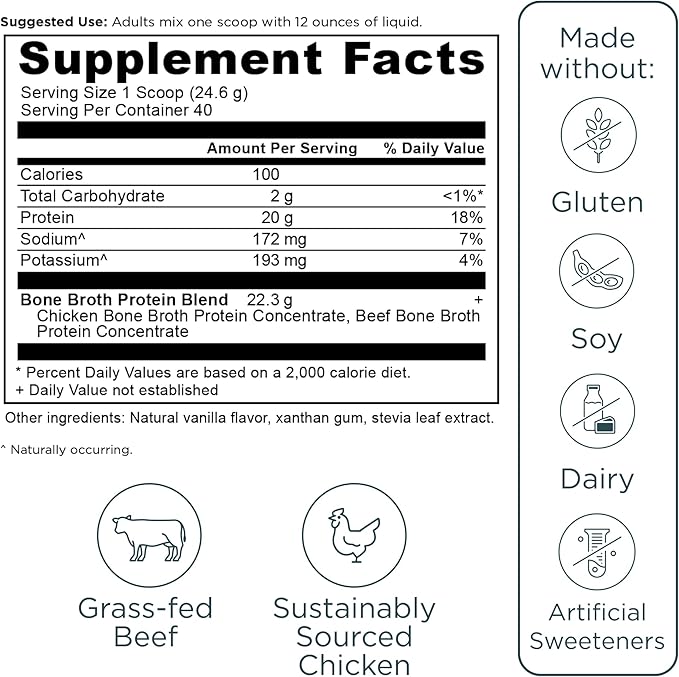Ancient Nutrition Grass Fed, Bone Broth Protein Powder, 20g Protein, Hydrolyzed Collagen Peptides, Keto & Paleo Friendly, Supports Joint, Gut Health, Vanilla, 40 Servings