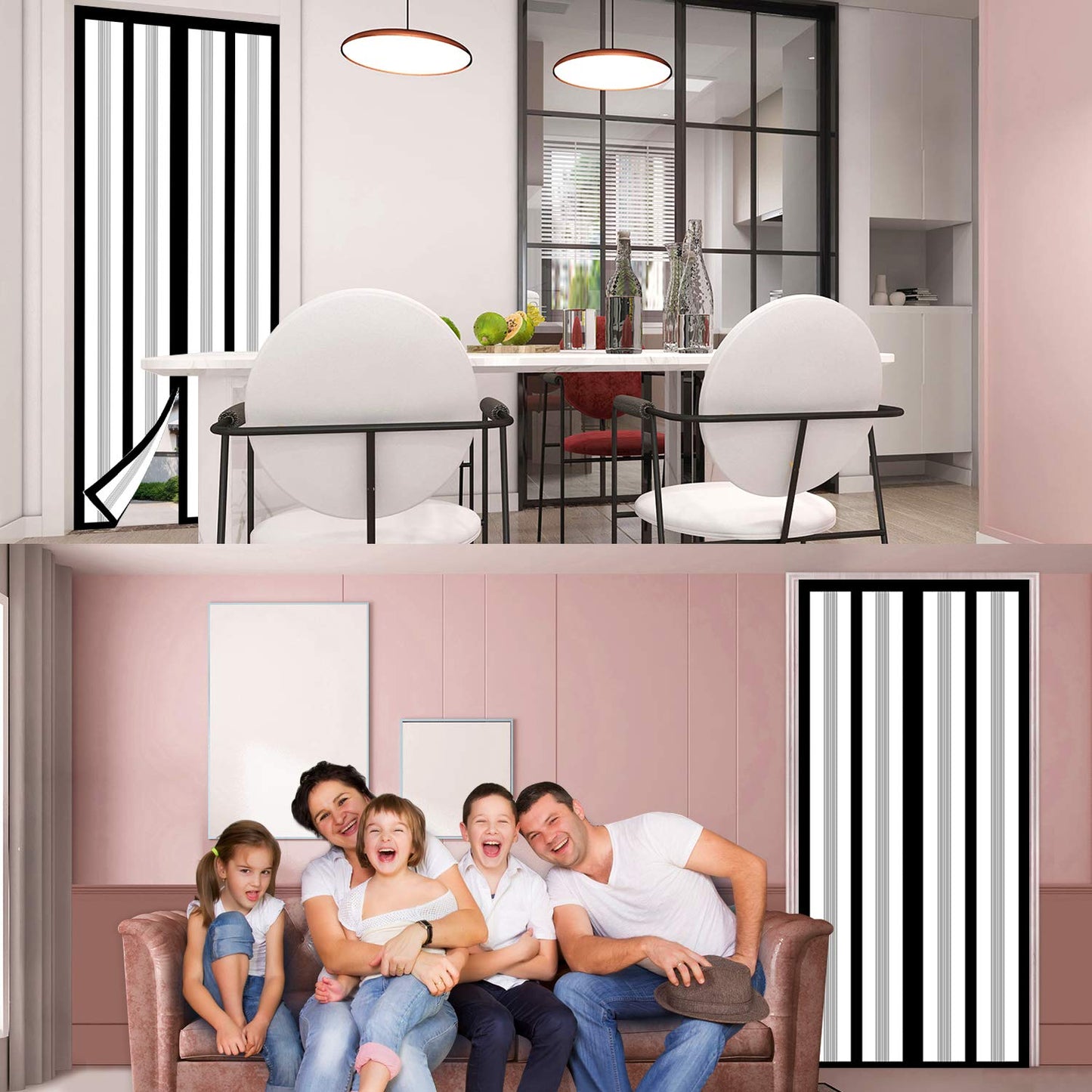 Insulated Door Curtain, Magnetic Thermal Door Cover Screen Door Self-Closing Privacy Magnetic Screen Door Hands Free for Patio, Kitchen, Bedroom, Air Conditioner Room, Fits Doors up to 36" x 82",Black