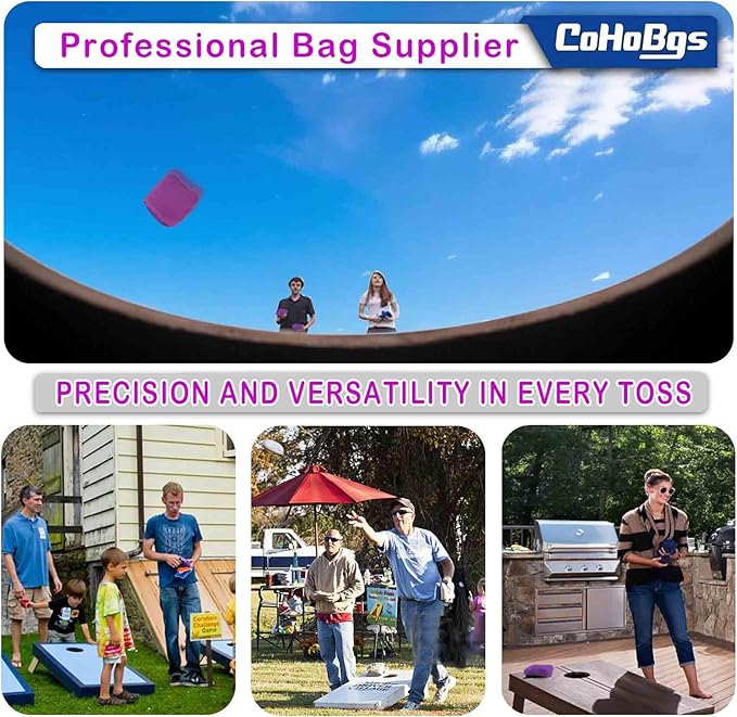 CoHoBgs Corn Hole Bags Set 8, Professional Cornhole Bags Dual-Sided Slick & Stick Resin Filled Suede and Duck Canvas Bean Bag for Cornhole Game Includes Carry Case