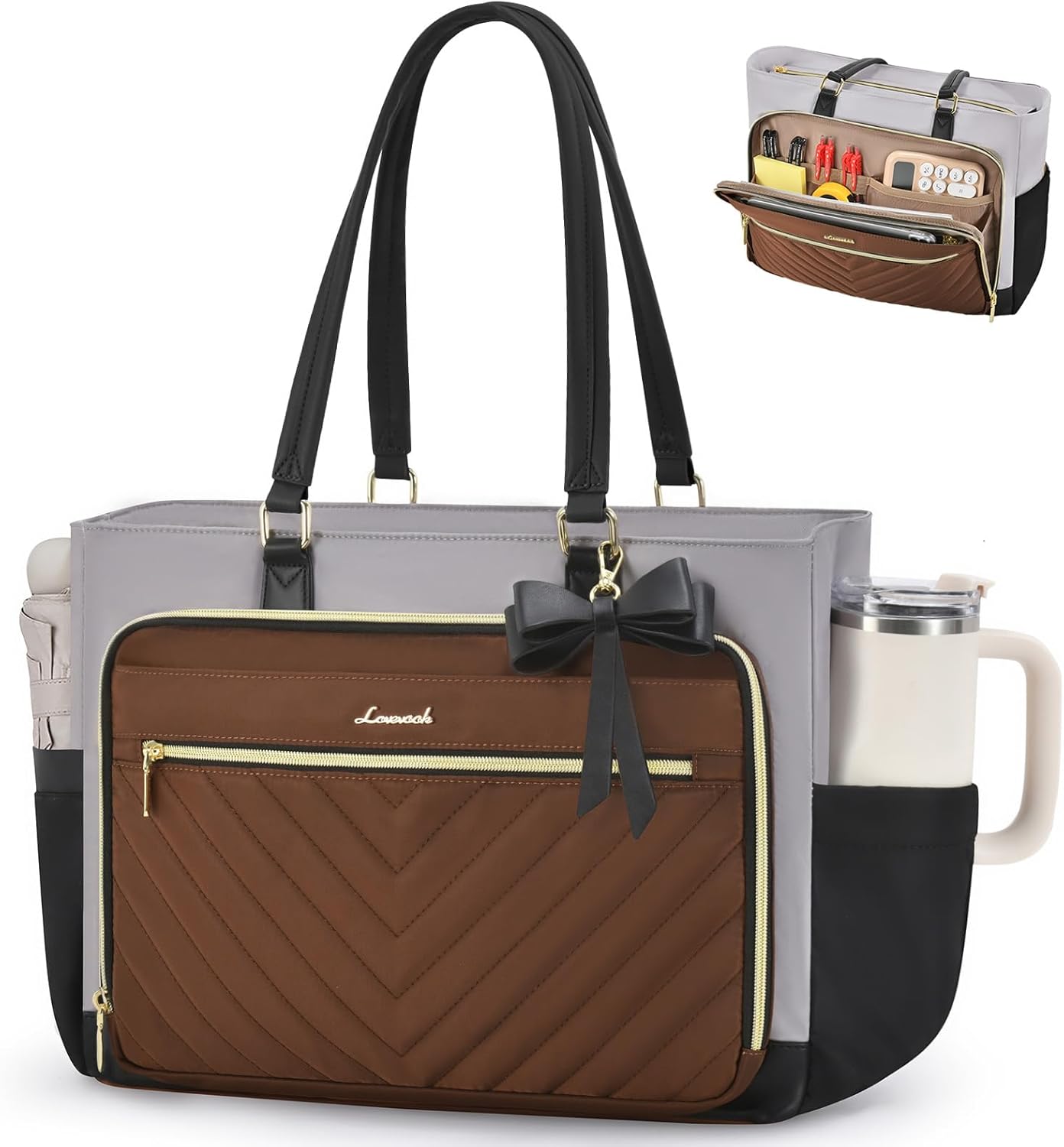 LOVEVOOK 15.6 Inch Laptop Tote Bag for Women, Work Bag for Nurse with Large Cup Holder, Nurse Diaper Bag for Travel