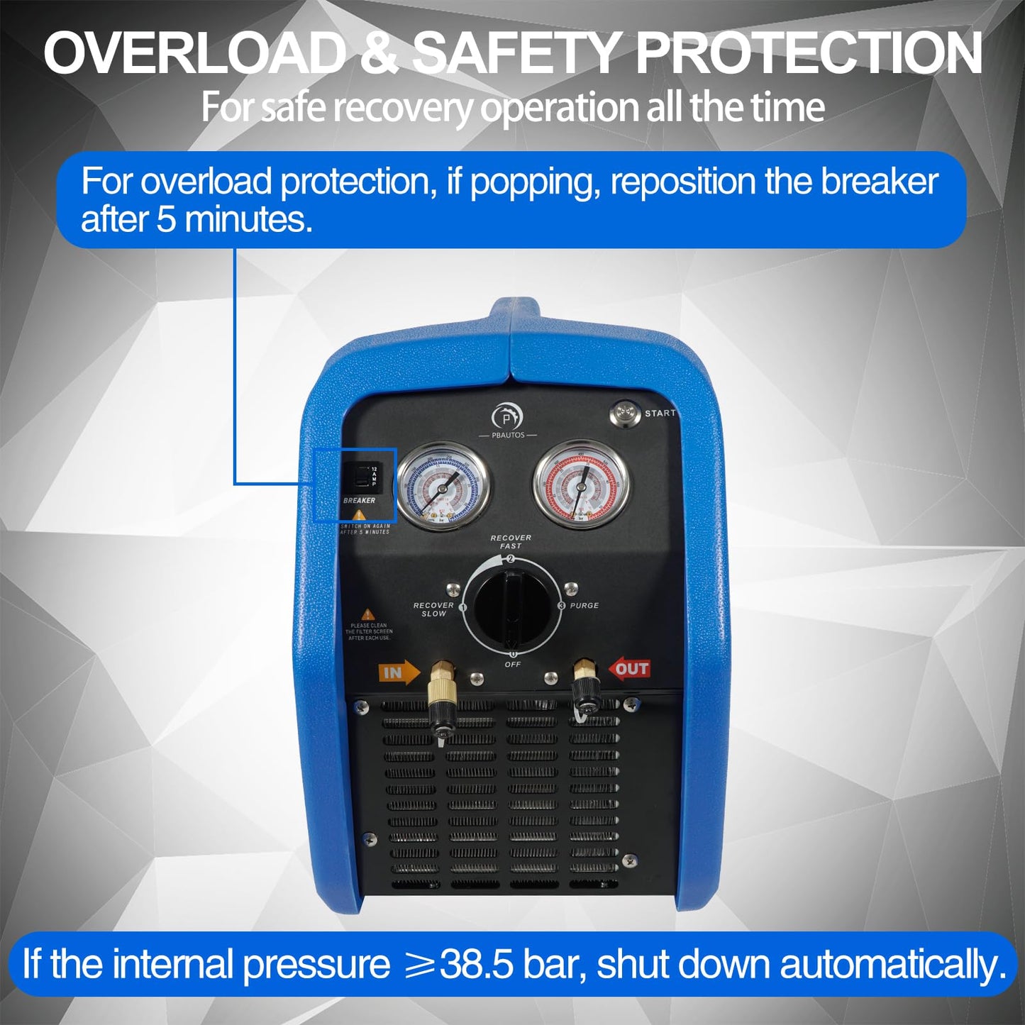 P PBAUTOS 1HP R1234YF R32 Refrigerant Recovery Machine, Oil-Less Dual Cylinder Portable Freon Recycling Unit 110V-120V for Automotive AC & Household HVAC Systems