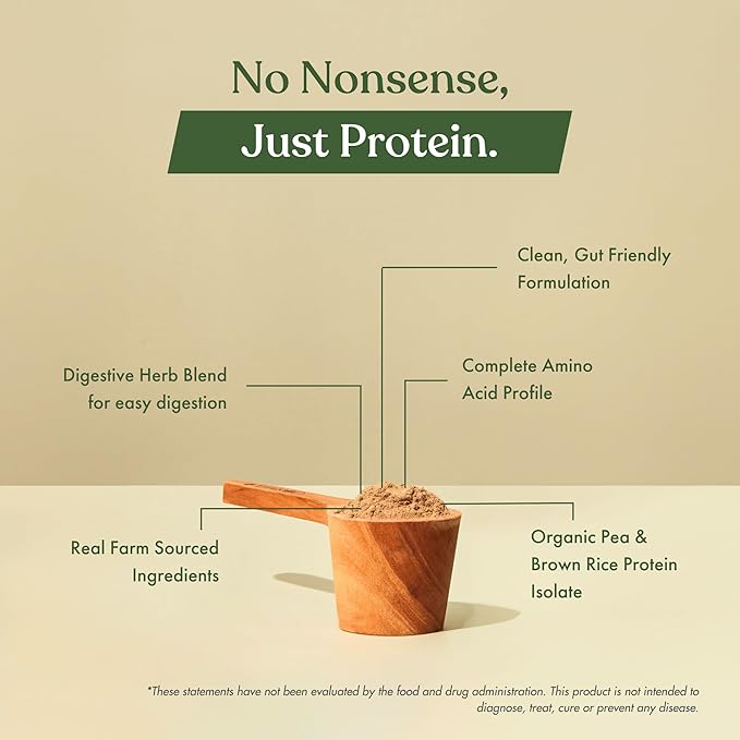 No Nonsense Plant Protein, Organic Brown Rice & Pea Isolate, Easy Digestion, 24G Protein/Serving, Gluten & Lactose Free Real Kerala Vanilla Bean 500 G (Pack of 1)