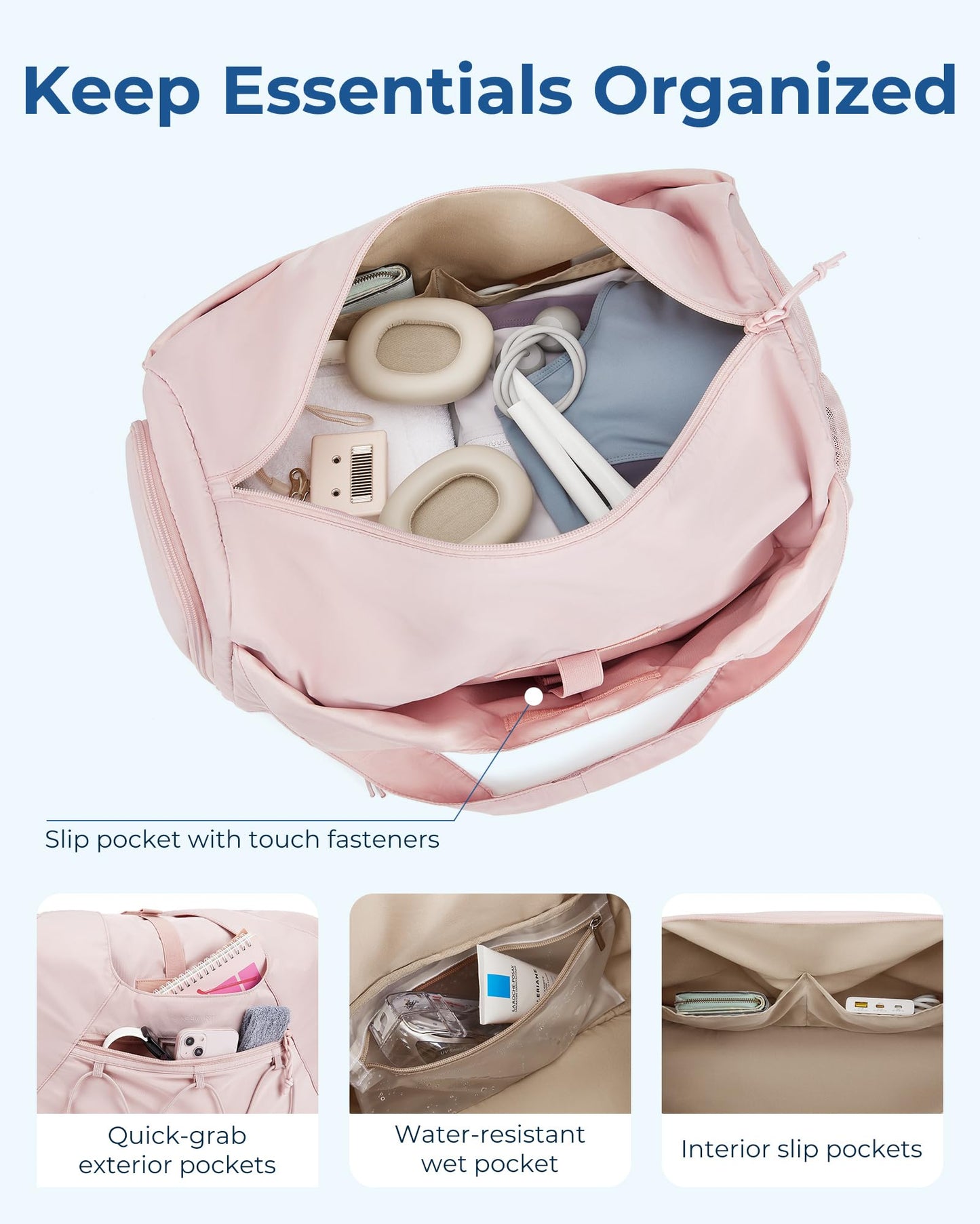 BAGSMART Gym Bag for Women, Lightweight Duffel with Shoe Compartment, Tote Bag with Wet Pocket for Yoga Travel, Pink