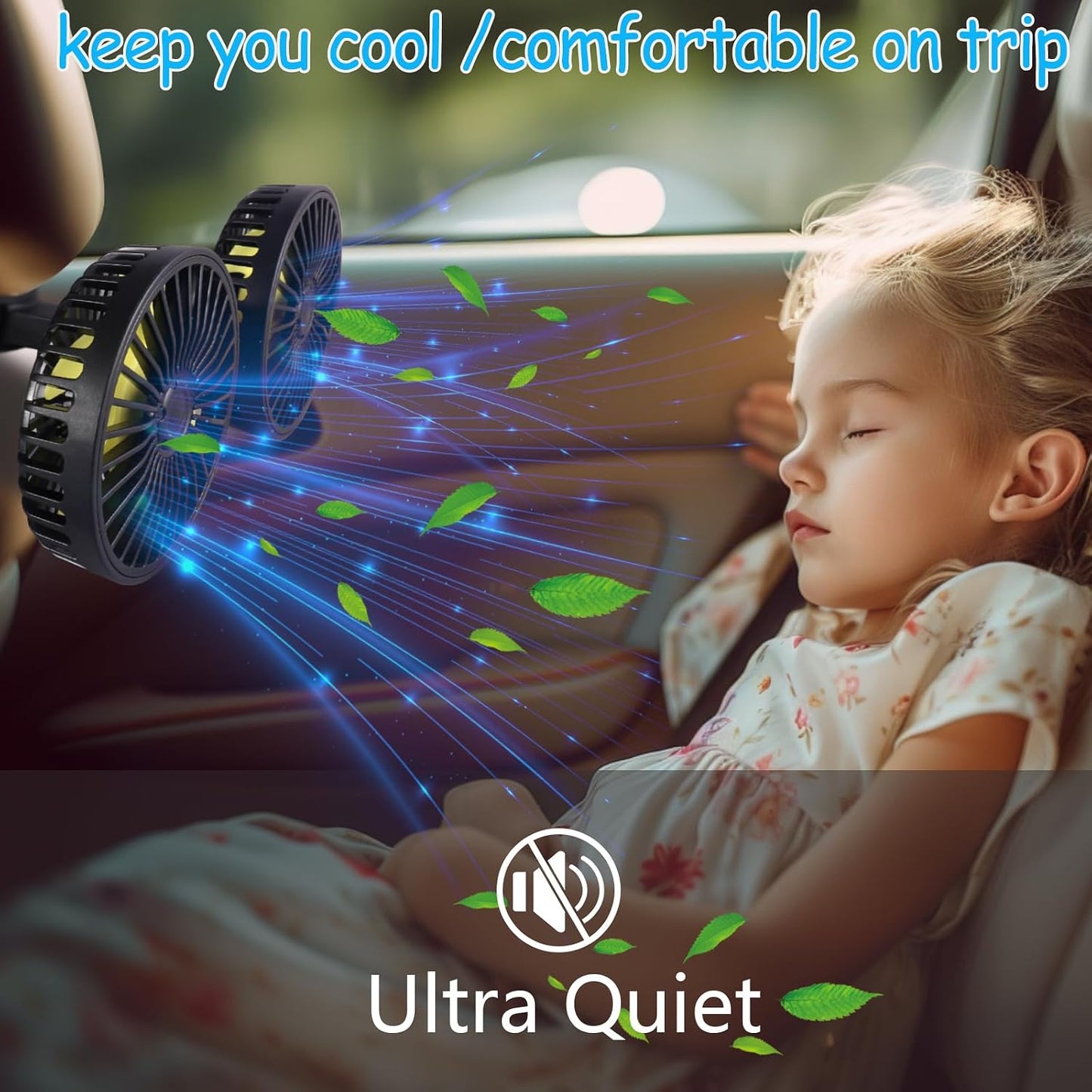 Car Backseat Fan for Backseat Kids, Dual Head Usb Car Headrest Fan for Car Backseat Kids (No Battery)