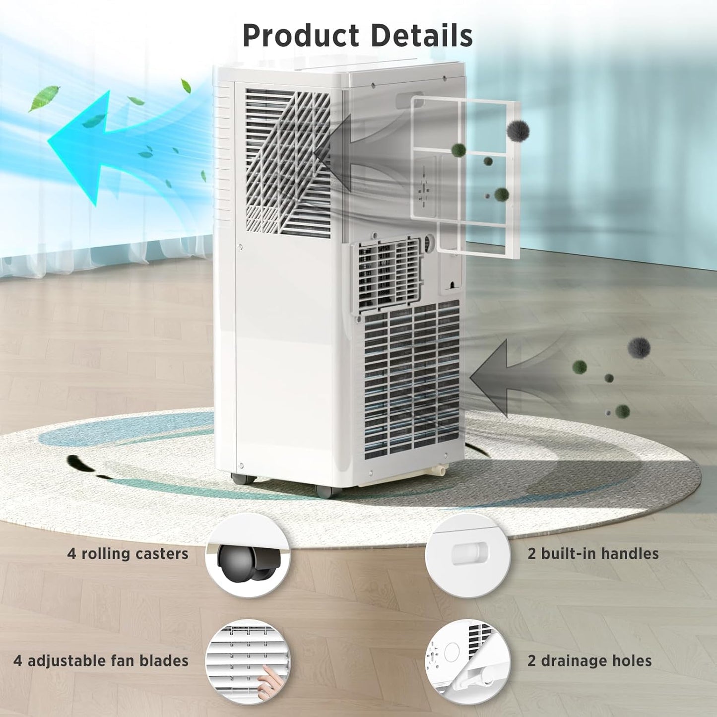COWSAR 10000 BTU Portable Air Conditioner | Cools Up to 450 Sq.Ft, 4-in-1 Multi-Functional AC with Remote, LED Display & 24H Timer, Full Installation Kit Included