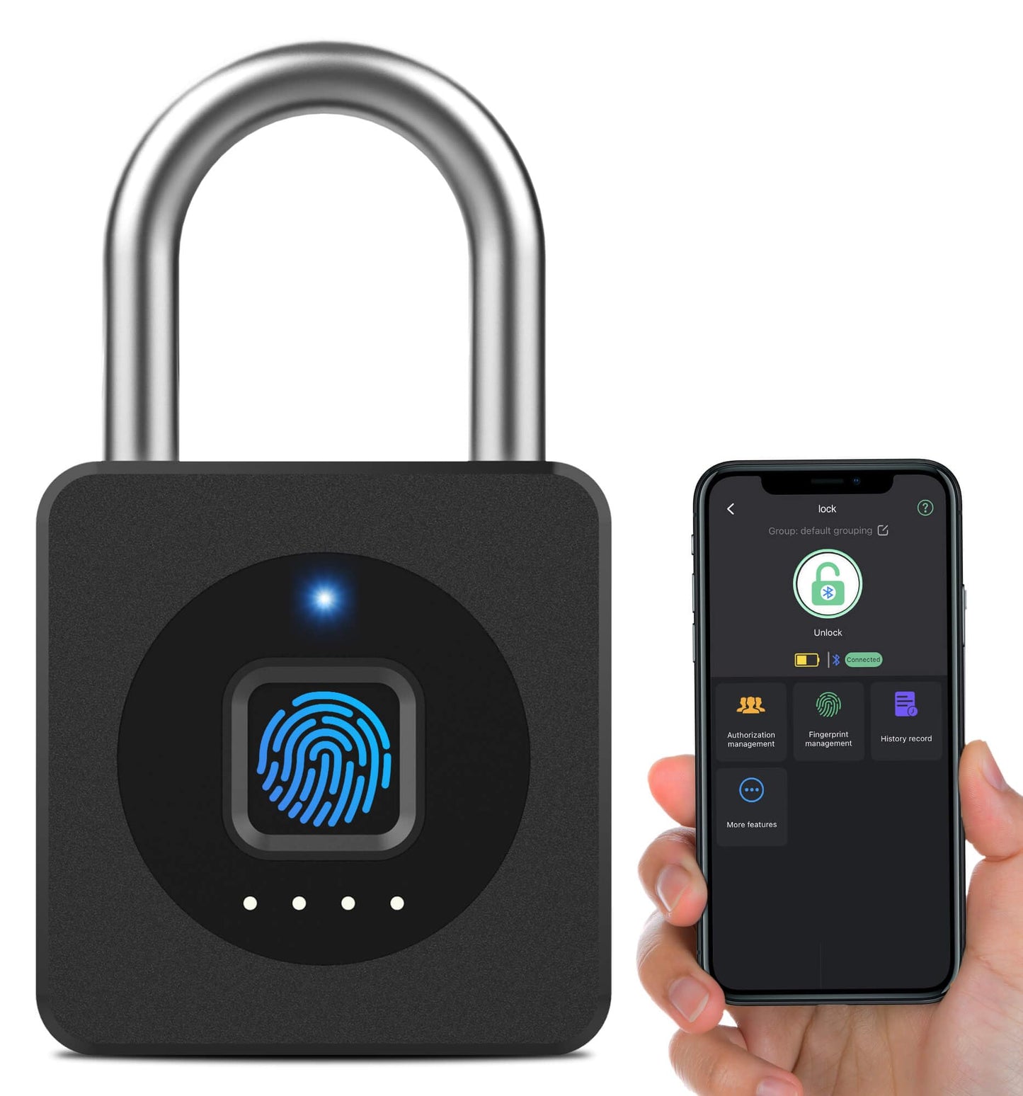 eLinkSmart Fingerprint Gym Locker Lock, Keyless Biometric Padlock, Weatherproof Electronic Digital Bluetooth App Smart Combination Pad Lock for Outdoor Fence Gate Storage Unit Pool Shed - Black