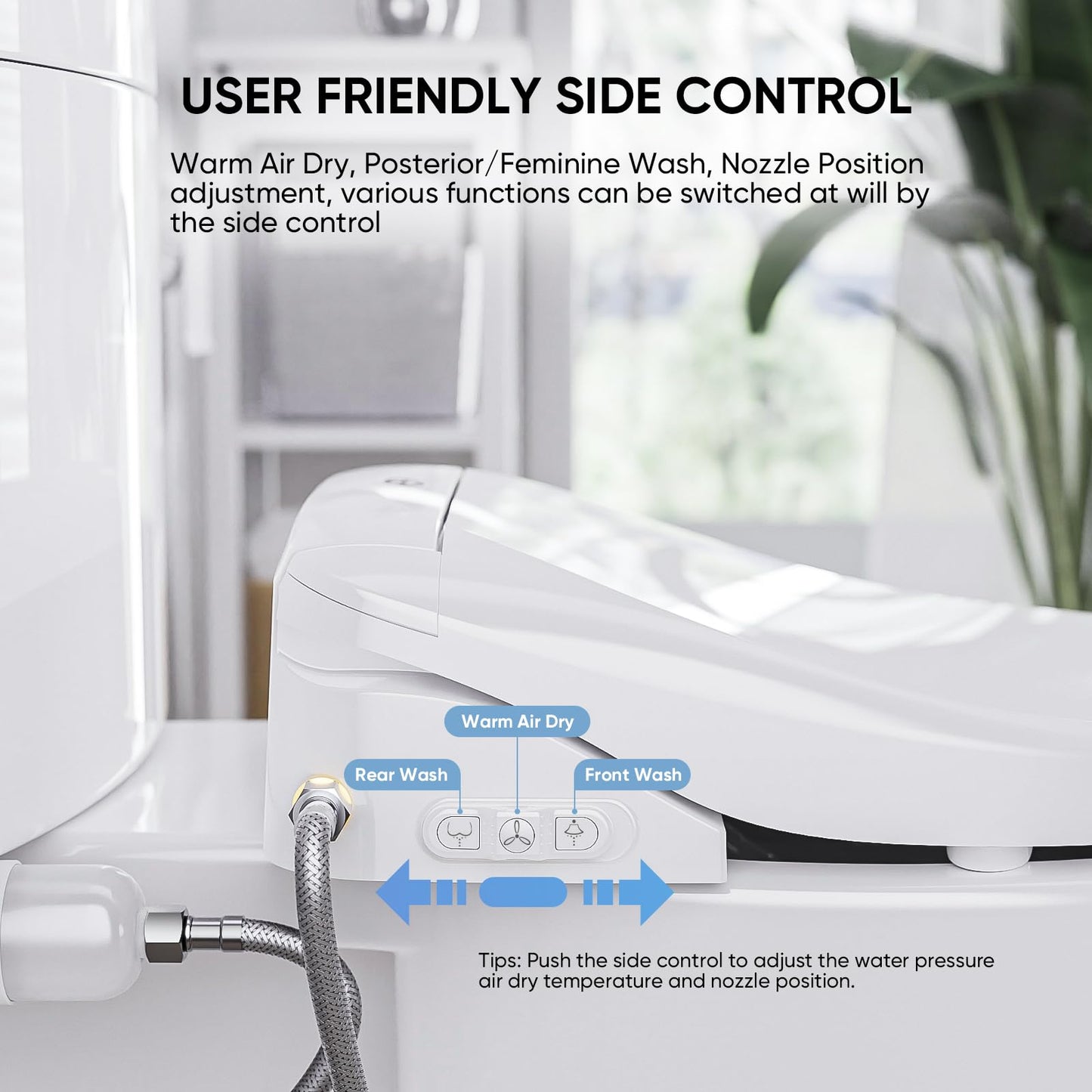 LEIVI Electric Bidet Toilet Seat with Wireless Remote and Side Panel, Multiple Spray Modes, Adjustable Heated Seat, Warm Water and Air Dryer, Auto LED Nightlight, Elongated