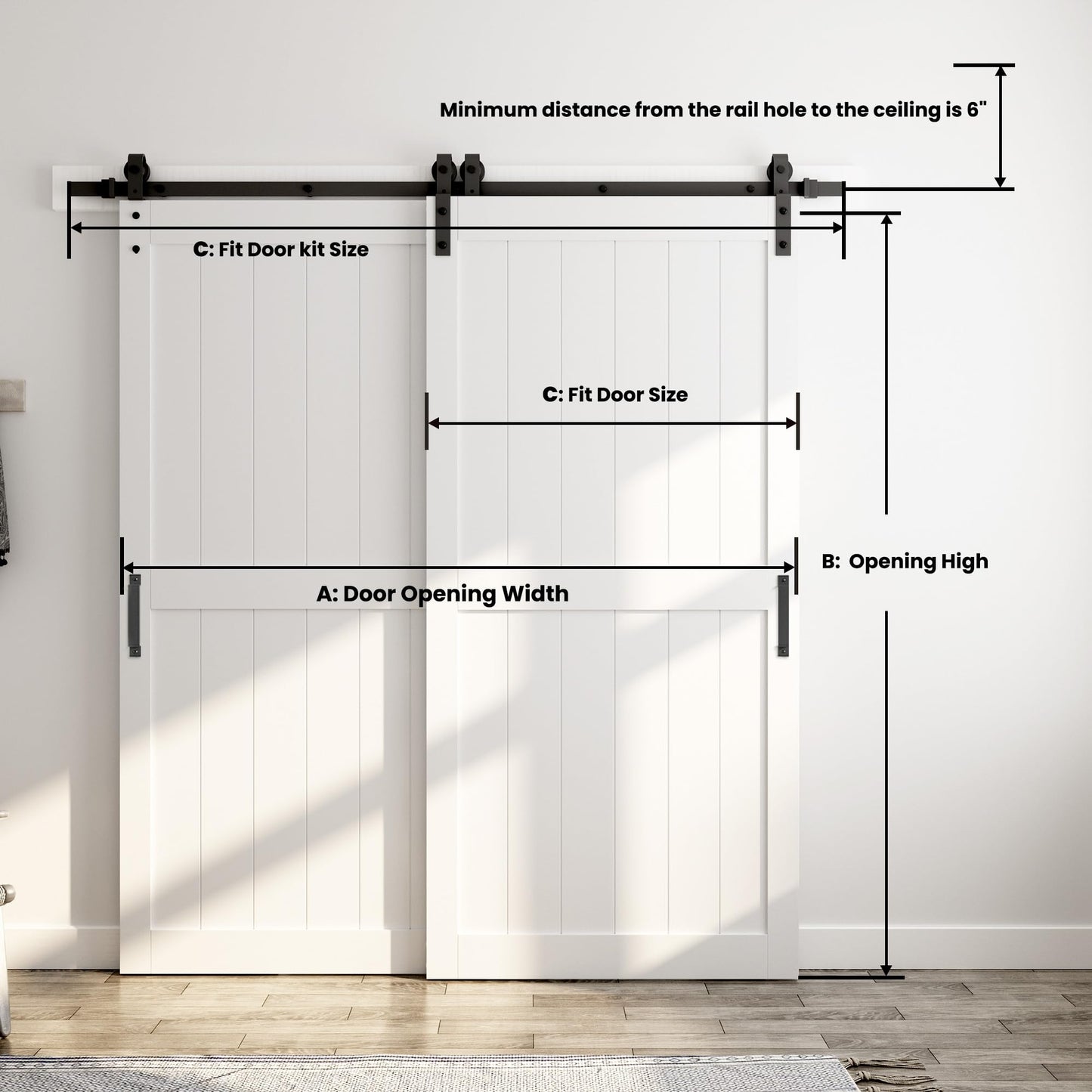 SmartStandard 40in x 84in Double MDF Sliding Barn Doors with 7FT Bypass Barn Door Hardware Kit, Save Space, Waterproof, Easy Install, Fit 68in-72in Openning, White
