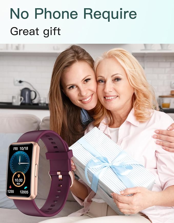 HUAKUA Fitness Tracker No Bluetooth No APP No Phone Needed, Fitness Watch for Men Women Parents IP68 Waterproof with Full Touch Screen Steps Calories Counter Sleep Tracker Alarm Clocks (Purple)