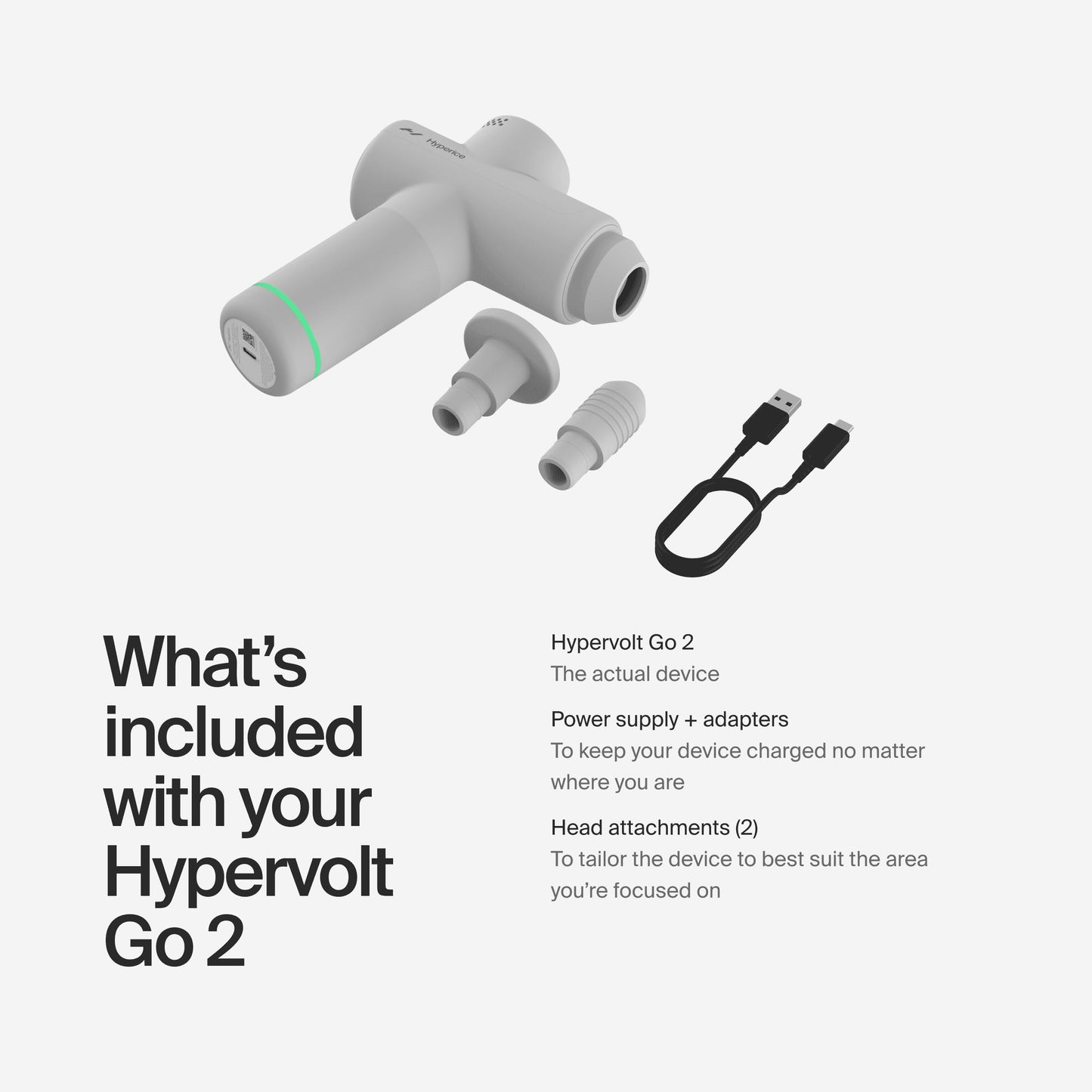 Hyperice Hypervolt Go 2 - Arctic Grey - Featuring Quiet Glide Technology - Handheld Percussion Massage Gun - 3 Speeds, 2 Interchangeable Heads - Helps Relieve Sore Muscles and Stiffness
