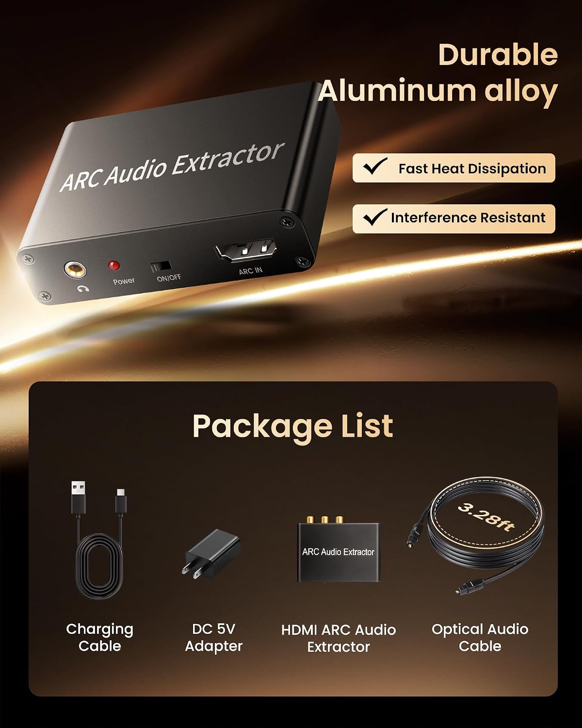 4K@60Hz, 192KHz 3.5mm HDMI ARC Audio Extractor HDMI ARC Audio Adapter Converter Splitter to Optical TOSLINK SPDIF + RCA