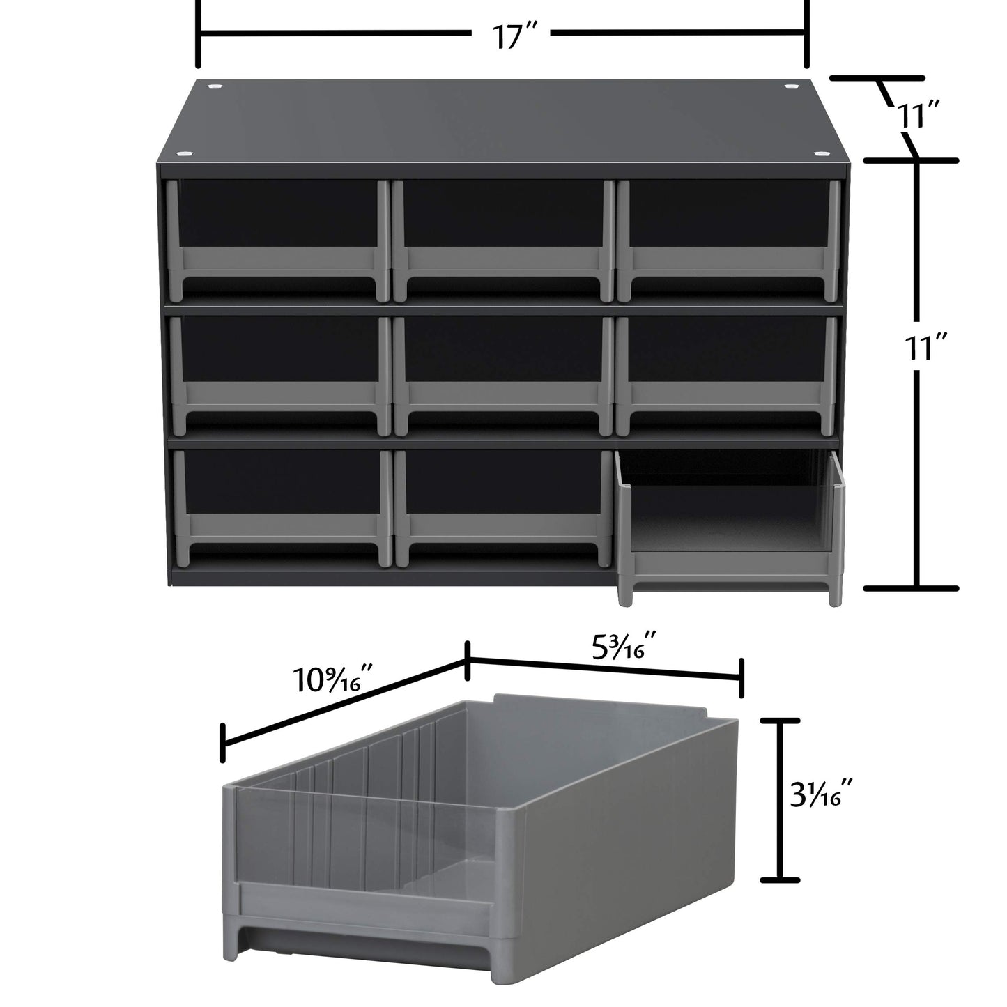 Akro-Mils Steel Garage Storage Cabinet, Small Parts Organizer Metal Cabinet for Hardware, Nails, Screws, Bolts, Nuts, and More, 17" W x 11" D x 11" H, 9-Drawer, Gray Cabinet/Black Drawers (19909)