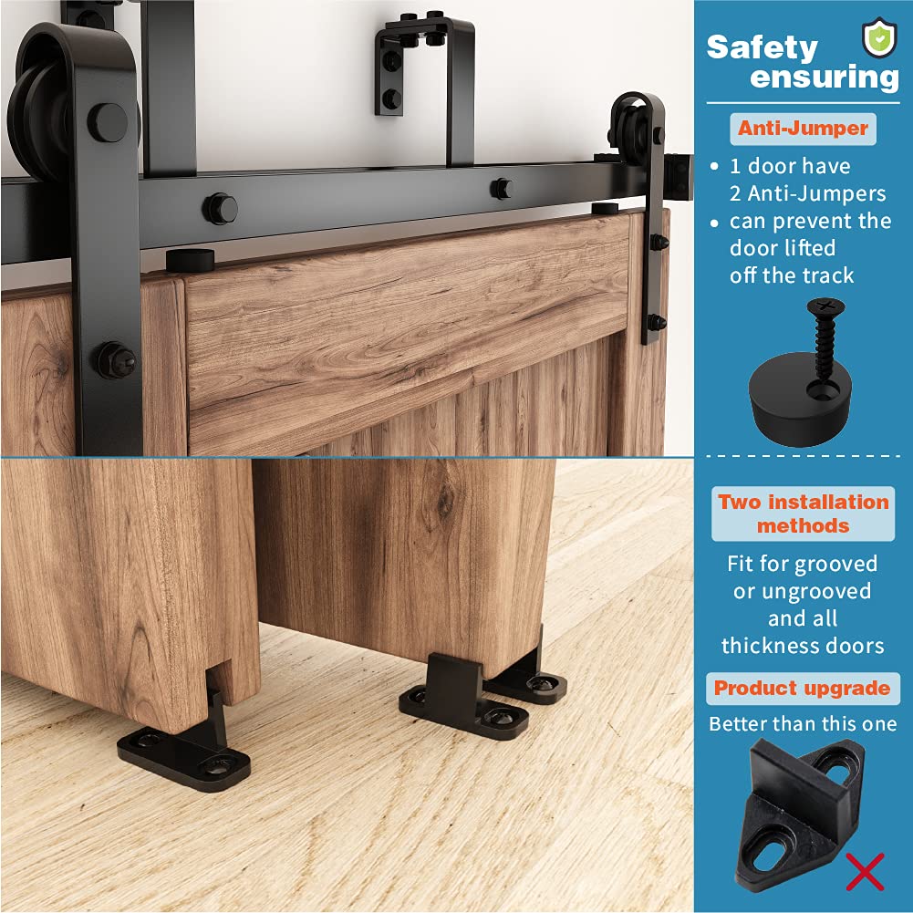 ZEKOO 6FT Double Track Bypass Sliding Barn Door Hardware Kit for 2 Doors, Bypass Barn Door Track Kit, Low Ceiling, Easy Install, J Shape Hanger, Fit 36" Wide Door Panel