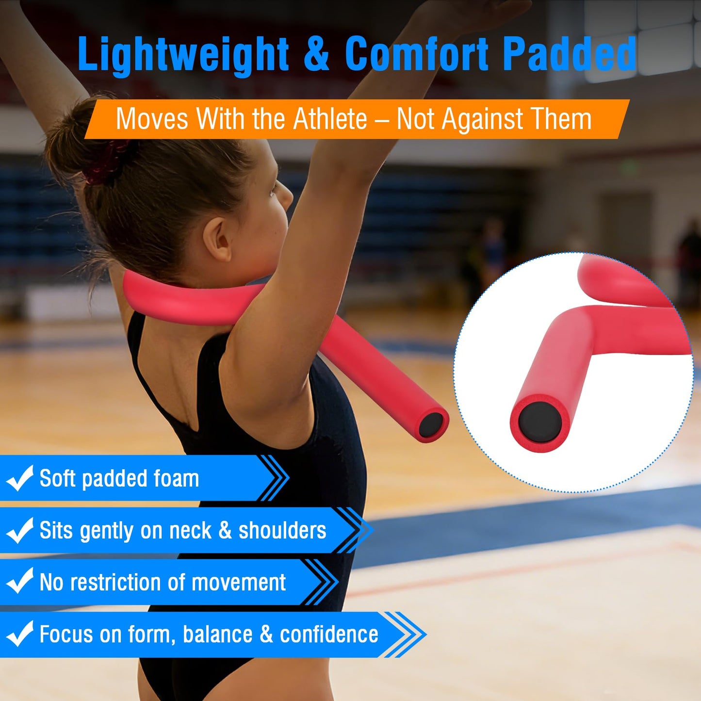 Gymnastics Open Shoulder Trainer for Kids & Teens, Open Shoulder Trainer Model OST-826, 8 x 26 x 2 in Padded Shoulder Alignment Training Aid for Tumbling, Cheerleading, Handstands & Bar Skills，Red