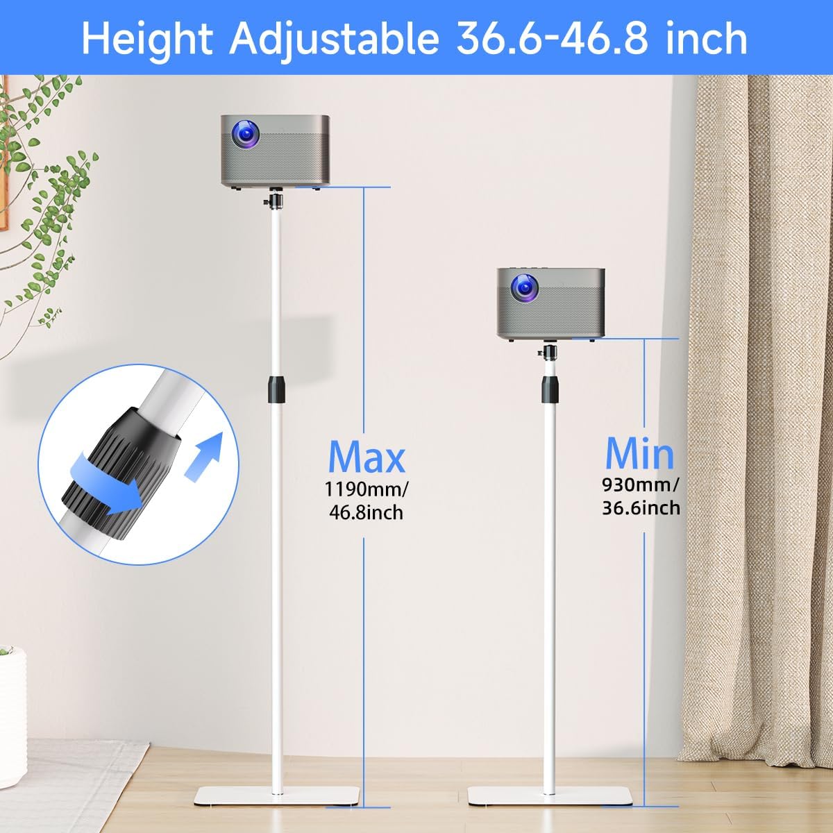 suptek 360Swivel, 36.6-46.8inch, PR001FW Projector Stand Height Adjustable Mini Projector Mount Bracket, Compatible