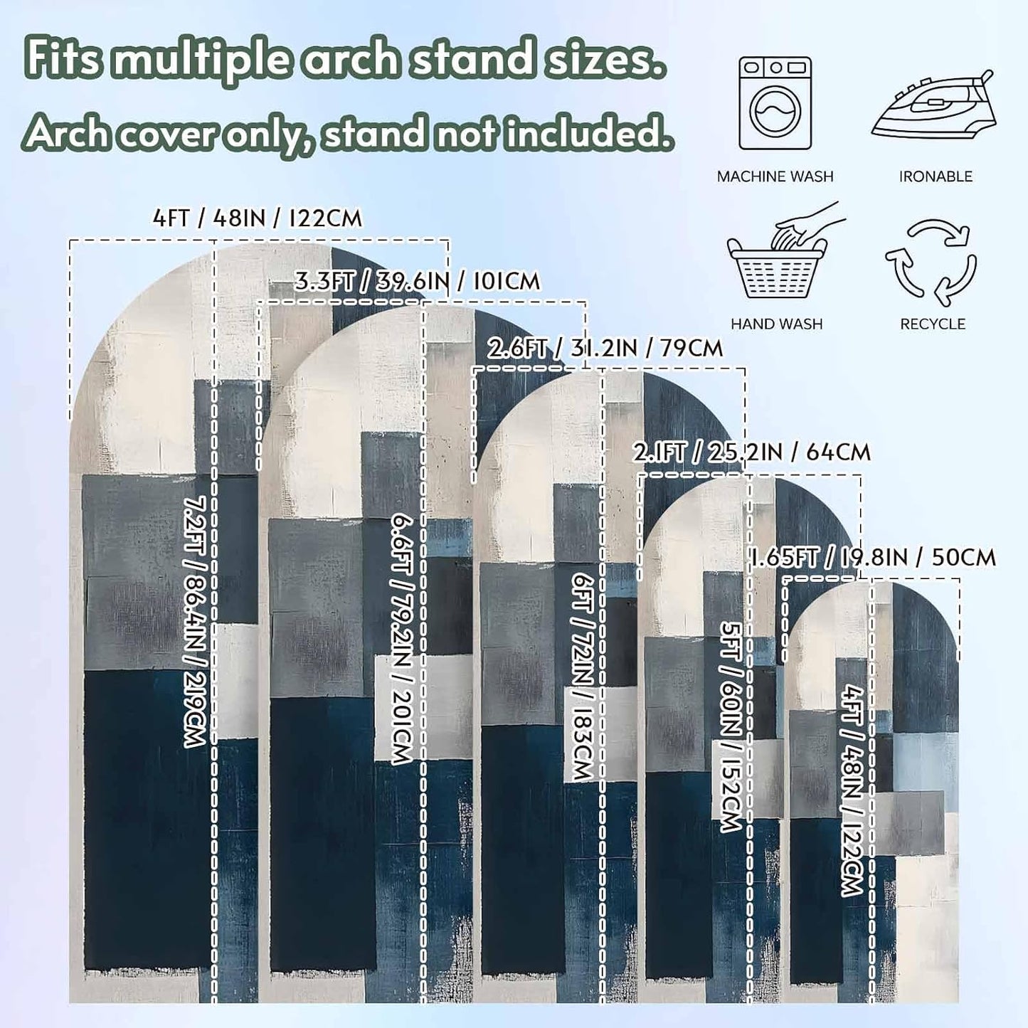 Jnbasdffb 7.2 Blue Gray Beige Wedding Arch Cover,Stretchy Spandex Arch Backdrop Stand Covers FT,Retro Abstract