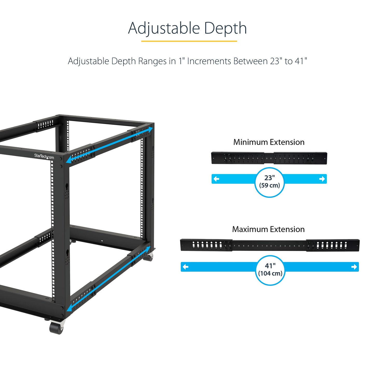 StarTech 18U 4-Post Server Rack, 19in Open Frame Rack with 40in (101cm) Mounting Depth and 1200lb (544kg) Weight Capacity, Mobile or Floor Mount IT Rack