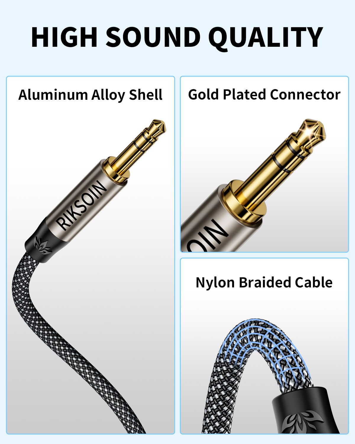 3.5mm 2FT/0.6m, Aux Cable Silver-Plated Wire Core Male to Male Cord for Headphones Car Home Stereos Speaker Compatible