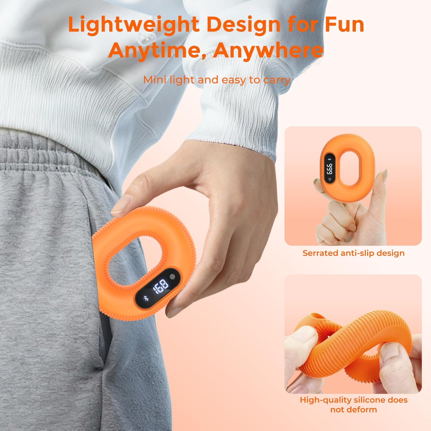 Grip Strength Trainer with Smart Bluetooth APP, Countable Hand Extension Exerciser for Muscle Building and Injury Recover, Portable Hand Exerciser at Office, School and Home Use, Silicone (50 LB)