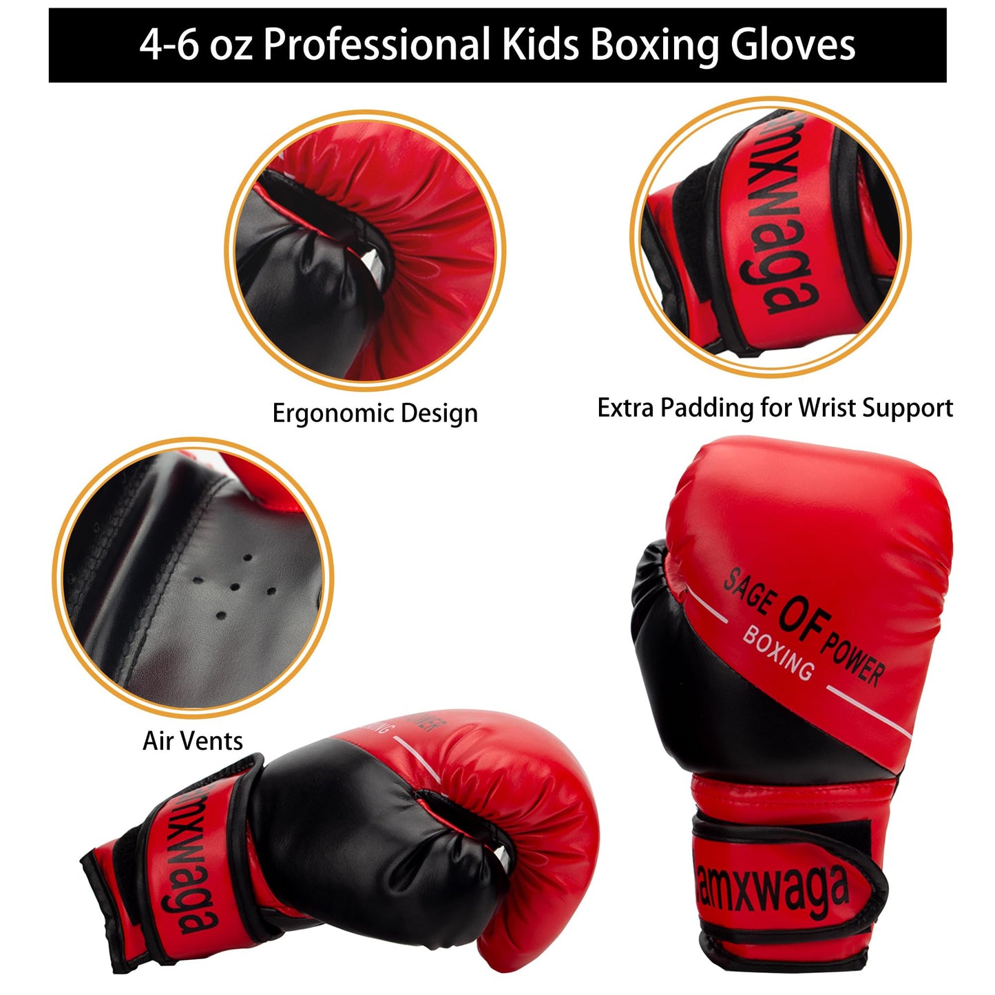3-in-1 Boxing Gloves and Punching Mitts Set for Kids, Sports Boxing Gloves Pads with Hand Wraps, Kids Boxings Equipment Set for MMA Karate Muay Thai Taekwondo