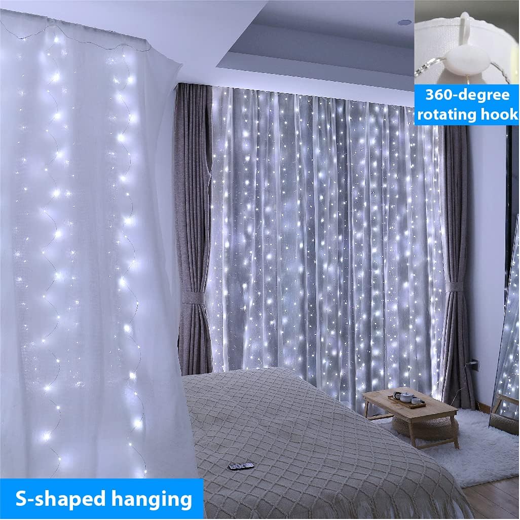 ZSJWL 300 LED White Curtain Lights - 9.8x9.8Ft Fairy String Lights with Remote & Timer for Indoor/Outdoor Events