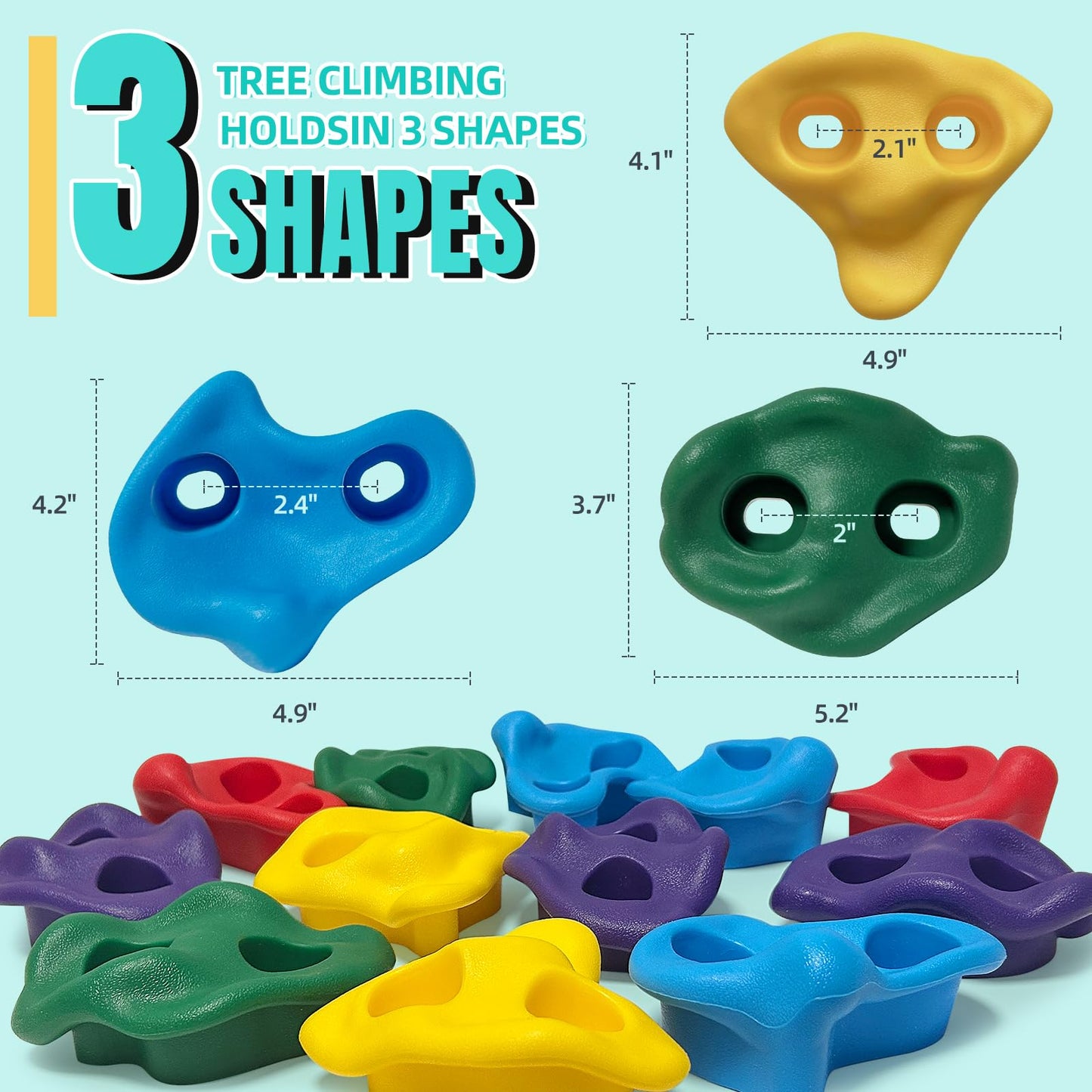 SREHRLY 12 PCS Large Tree Climbing Holds for Kids, Adult Rock Wall Holds Grips Ninja Tree Climbing Holds for Indoor and Outdoor Playground Play Set with 6 Ratchet Straps